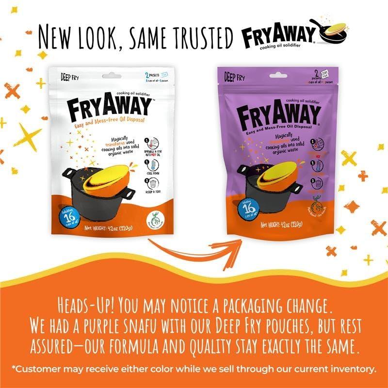 FryAway FryAway Deep Fry Cooking Oil Solidifier, As Seen on Shark Tank, Solidifies 1 Gallon of Oil - Plant-Based Powder, Transforms Oil to Solid, Mess-Free Cleanup and Disposal - Easy to Use, Made in US, Kosher.
