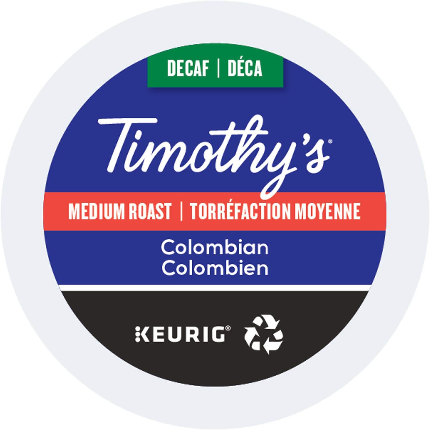 TIMOTHY'S Timothy's Decaf Colombian Coffee, Single-Serve Keurig K-Cup Pods, Medium Roast Coffee, 96 Count