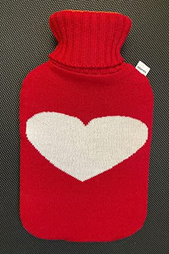 Aquapapa Hot Water Bottle Large Classic Non Toxic Natural Rubber Bag with Heart Red Knit Cover, 2L Pain Relief from Sore Muscle Cramps Injuries Back Pain Warm Cold Therapy, 1/2 Gallon