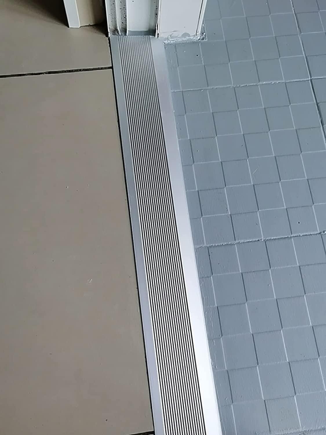 PWABAF Doorway Floor Transition Strip,Wide 10cm Carpet to Tile Threshold Aluminum/Metal Edge Trim Molding with Non Slip Surface,Ramp Reducer Easy to Install(Color:Silver,Size:Length 145cm(57in))