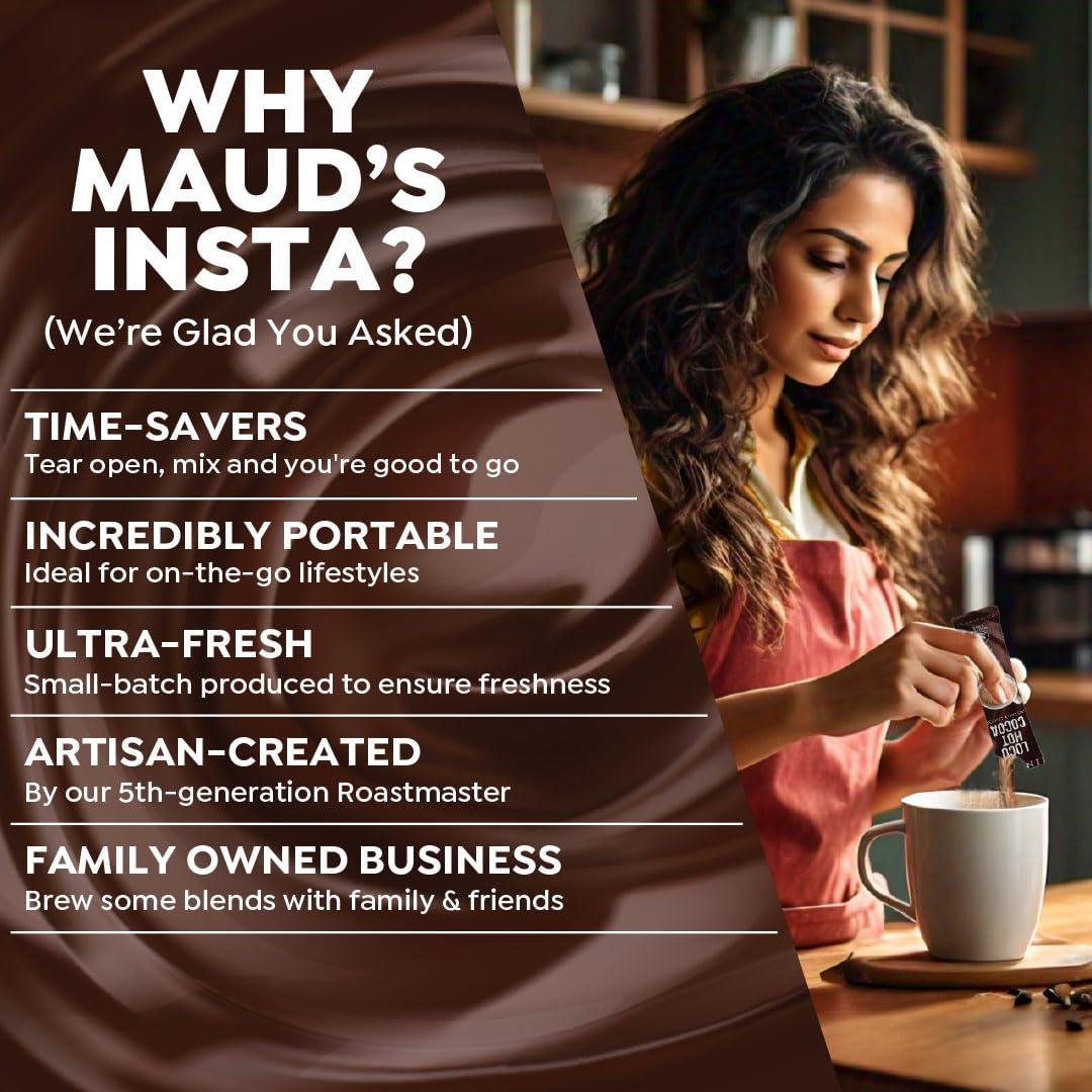 MAUD\'S Maud\'s Dark Hot Chocolate Instant Packets, 16ct - Loco Hot Cocoa Mix - Gluten free & Dairy Free Instant Hot Chocolate - Solar Energy Produced, On the Go Hot Chocolate Packets