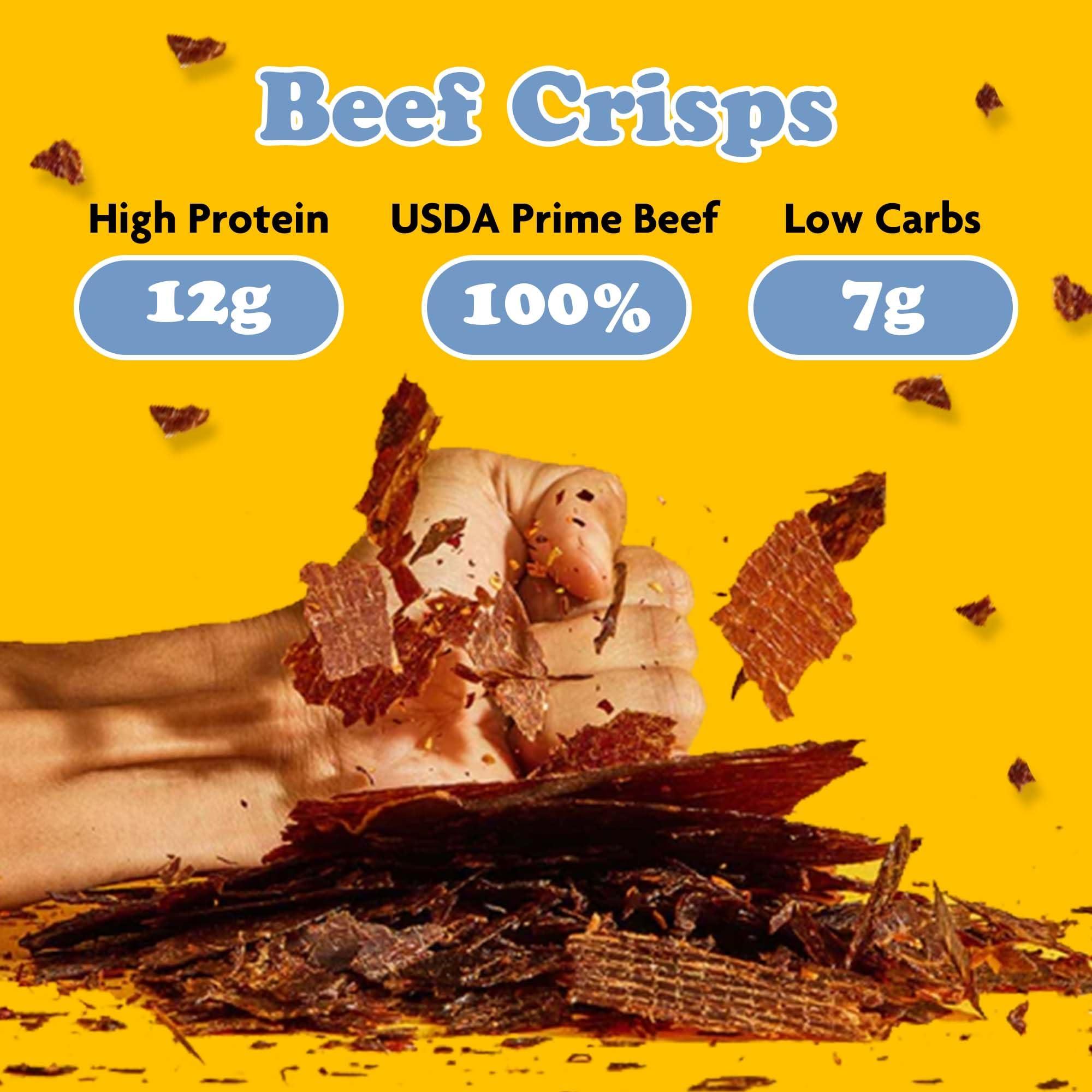 Yay\'s Yay\'s Snacks Sweet and Spicy Beef Crisps | Crispy, Crunchy, High Protein Snacks | Mild Beef Jerky with 24G Protein Snacks Per Bag | Healthy Meat Snacks Non-GMO, USA Made - 3 Packs (1.75 Oz Each)