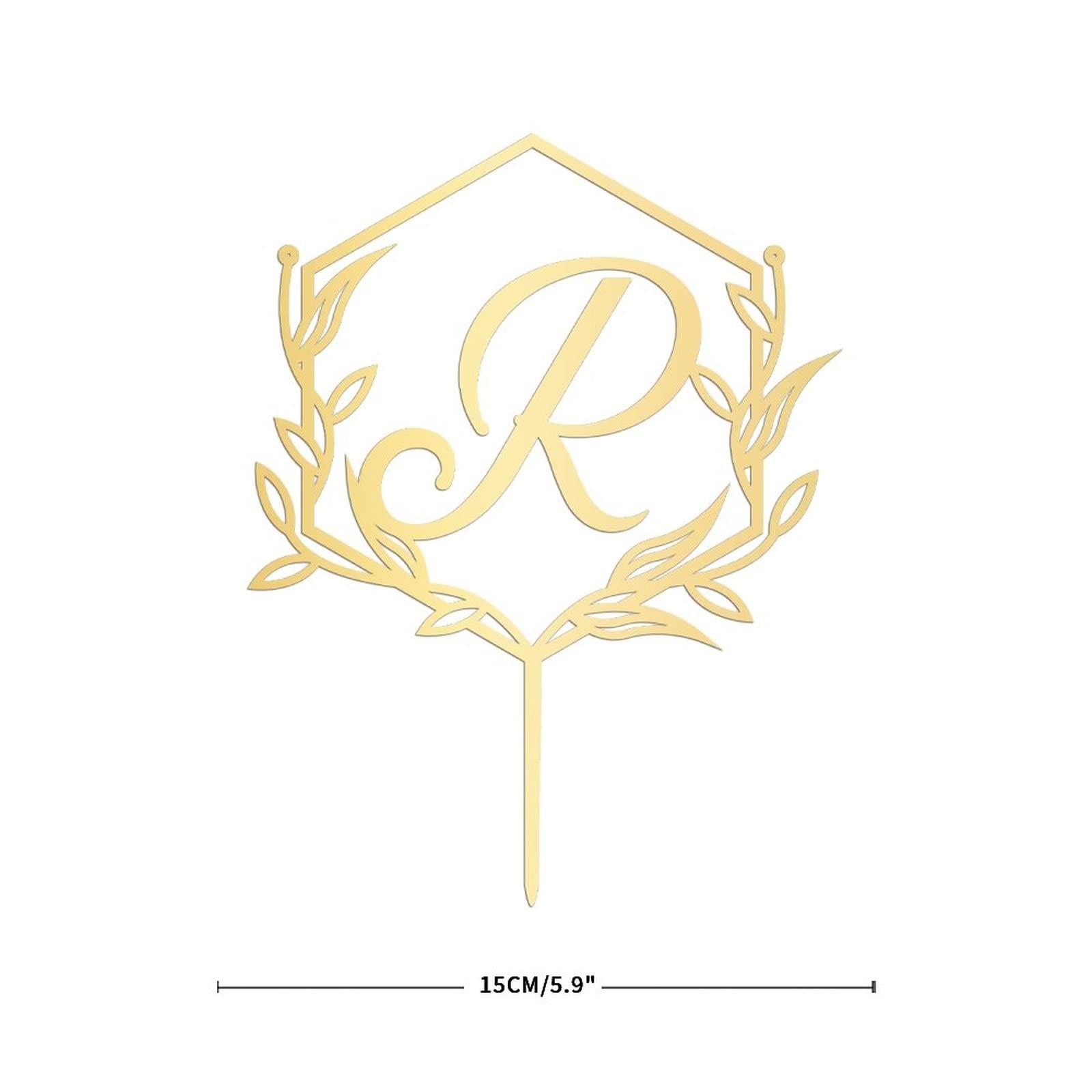 buythrow Mirror Gold Initial Letter R Wedding Cake Toppers,Floral Wreath Custom Any Initial Cake Topper,initial Letters Cake Topper, for Engagement Birthday Bridal Shower Wedding Party Decorations
