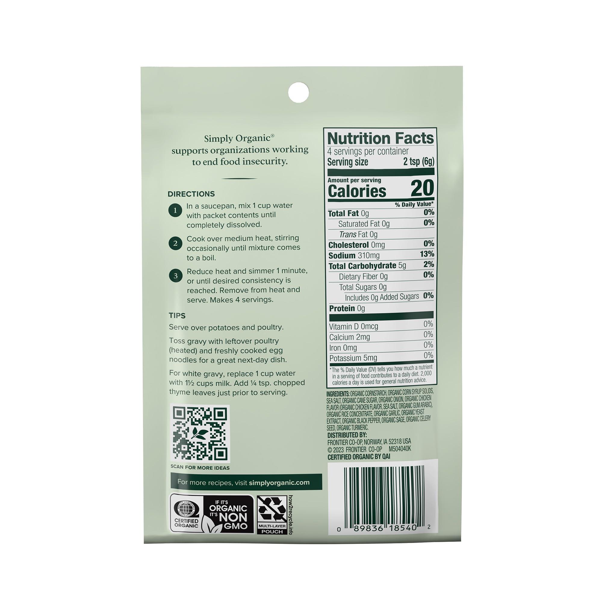Simply Organic Simply Organic Chicken Flavored Gravy Mix, 0.85 Ounce 12-Pack, Certified Organic, Gluten-Free, Kosher, Rich Chicken Gravy