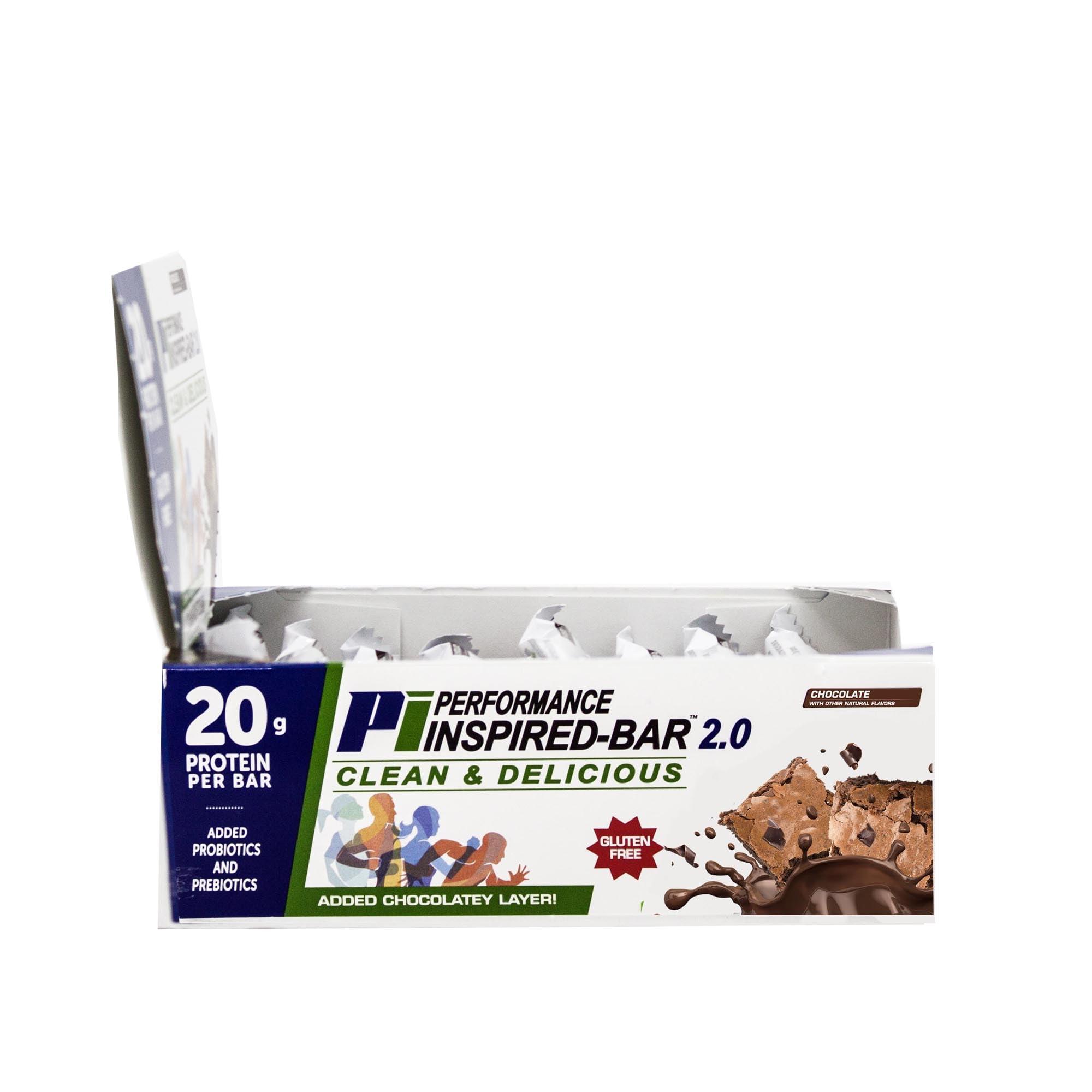 PERFORMANCE INSPIRED Performance Inspired Nutrition Protein Bar 2.0  20G Protein, 6G Fiber, 4G MCTs, 1 Billion CFU Probiotics  Gluten-Free  Chocolate Flavor  12 Count