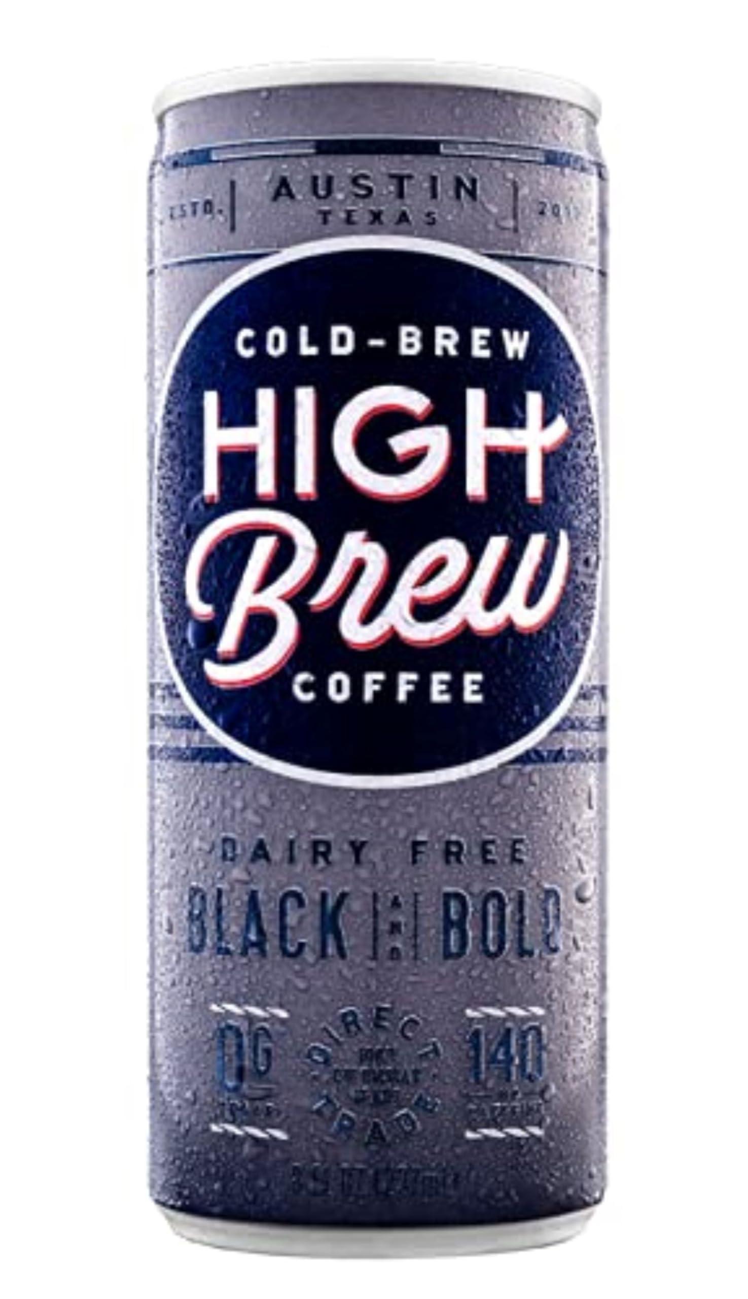 High Brew Coffee High Brew Black & Bold Cold Brew Coffee, Caffeinated, Dairy Free, 8 Ounces (Pack Of 12)