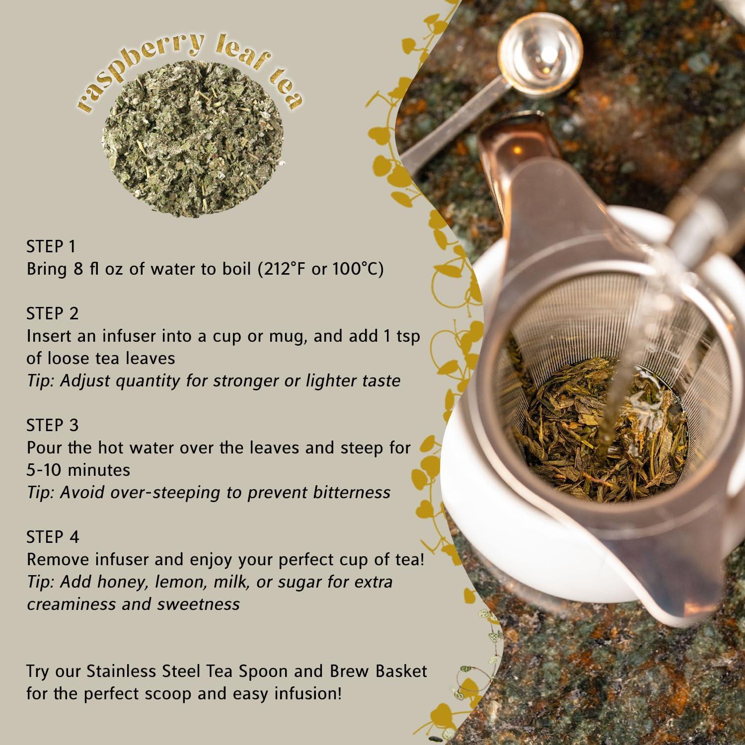 The Elegant Elephant The Elegant Elephant Raspberry Leaf Tea Loose Leaf Tea for Reproductive Health Support Natural Herbal Tea for Women Rich in Nutrients, Hot or Iced Resealable 4.4oz Pouch