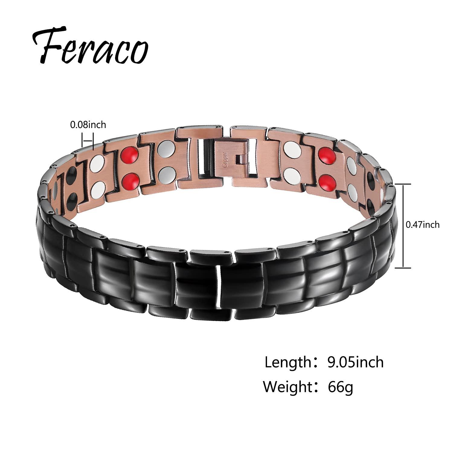 Feraco Feraco Copper Bracelet for Men 4 Elements Magnetic Bracelets Elegant 99.99% Solid Copper Jewelry with Magnets