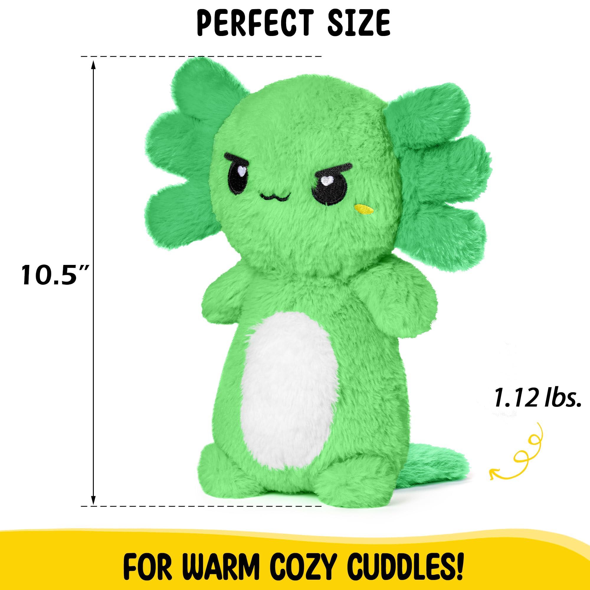 Happy Fuel Green Axolotl Microwavable 1.5 lbs Unscented Heating Pad for Women and Kids- Cute Soft Cozy Pillow Plush Heatable Warm Stuffed Animals - Kawaii Hot and Cold Plushie - Axolotl Gifts for Girls and Boys