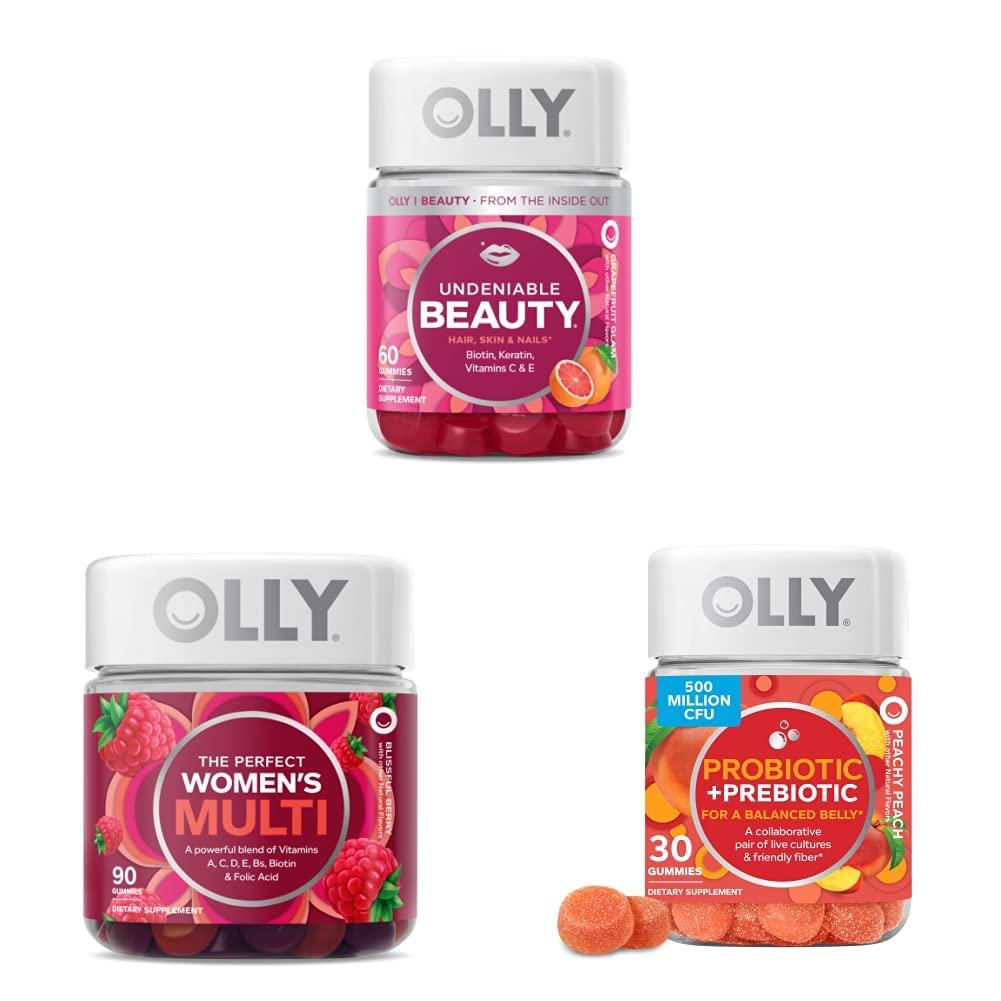 OLLY OLLY Undeniable Beauty Gummy for Hair, Skin, Nails (Grapefruit, 60 Count) Women\'s Multivitamin Gummy (Berry, 90 Count)