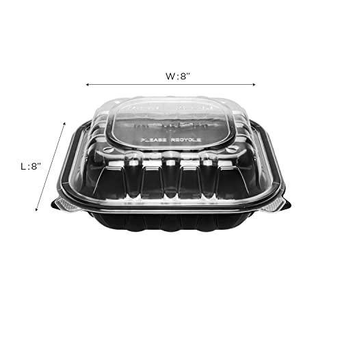 Karat Karat Premium PP Hinged Container, Take Out Food Containers - Case (8\"x8\", 3 compartments)