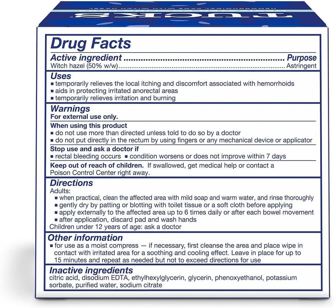 TUCKS TUCKS Medicated Cooling Pads, 100 Count Pads with Witch Hazel, Cleanses Sensitive Areas, Protects from Irritation, Hemorrhoid Treatment, Medicated Pads Used by Hospitals