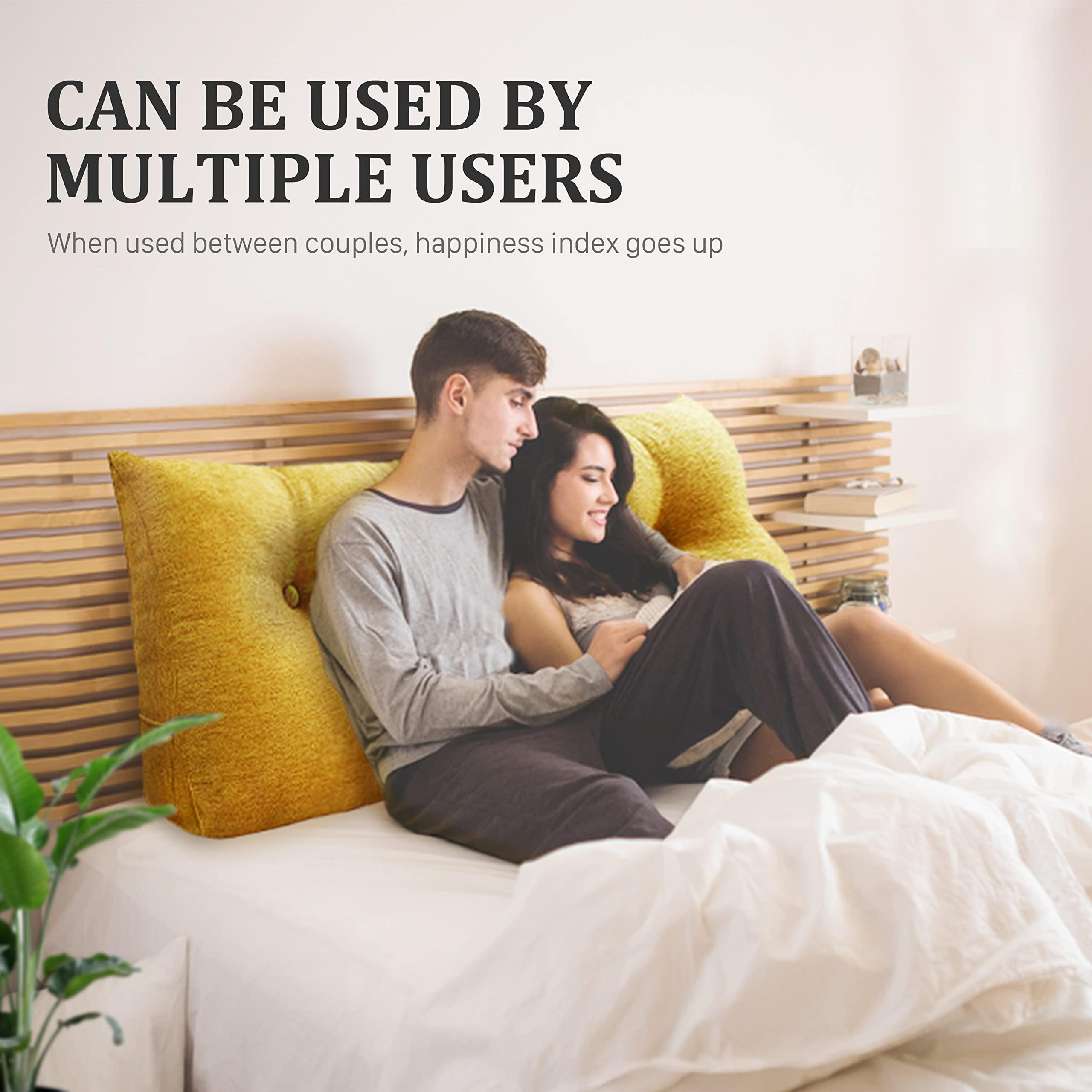 Rucener 13 lbs Thickened Headboard Pillow Wedge Pillow Headboard Reading Pillow Bed for Comfortable Backrest Reading Triangular Pillow with Side Pocket Backrest Pillows for Sitting in Bed Yellow Full