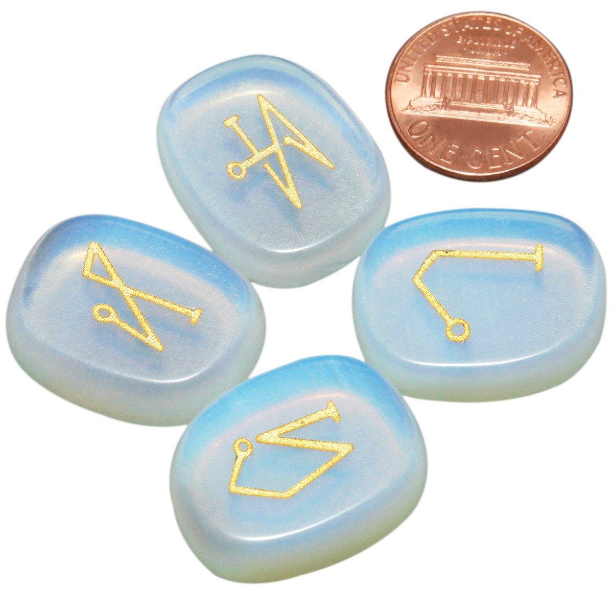 mookaitedecor mookaitedecor 4 Piece Opalite Stones Engraved Angel Symbols Polished Palm Stones for Reiki Crystal Healing
