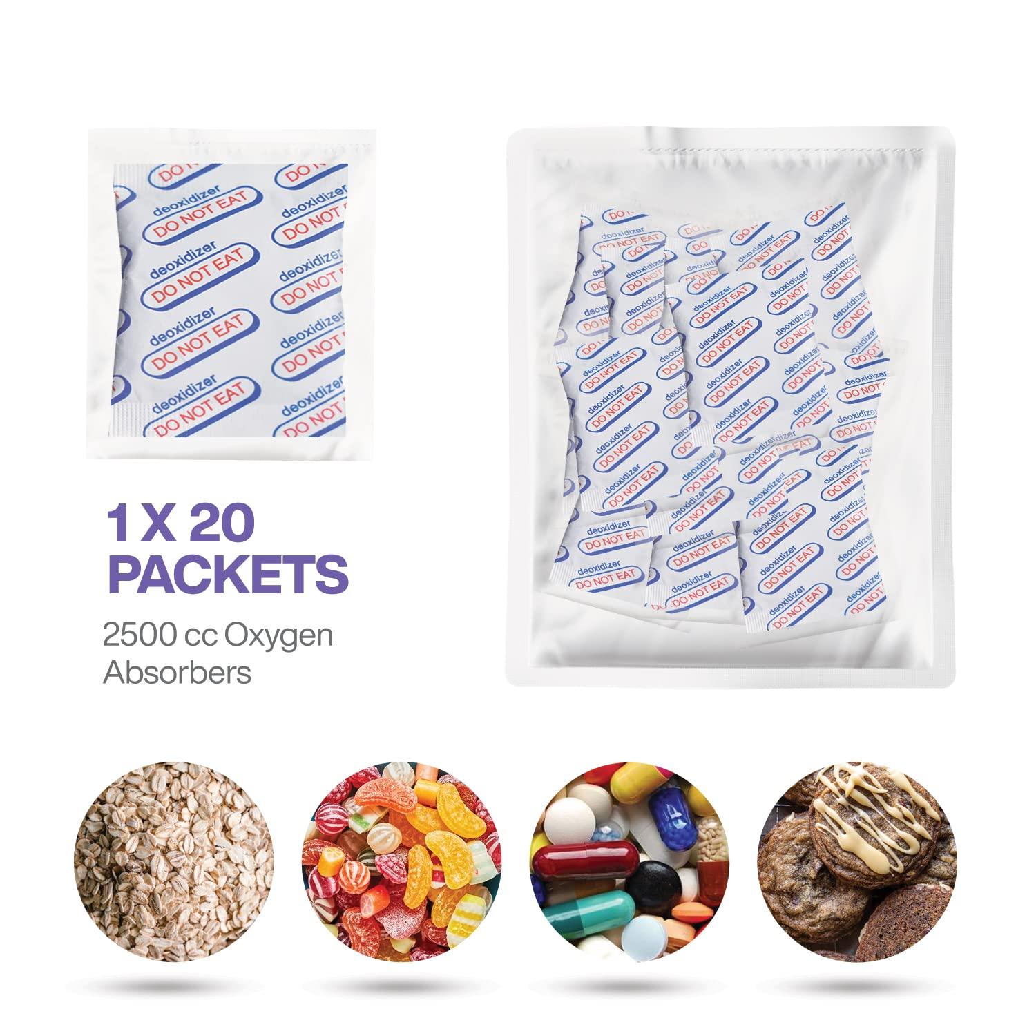 BRENSTEN 2500cc Oxygen Absorbers (Individually Sealed - Total 30 Count) for Food Storage, Food Grade Oxygen Absorbers Packets with Oxygen Indicator for Long Term Storage and Preservation(2500CC(30-Pack))
