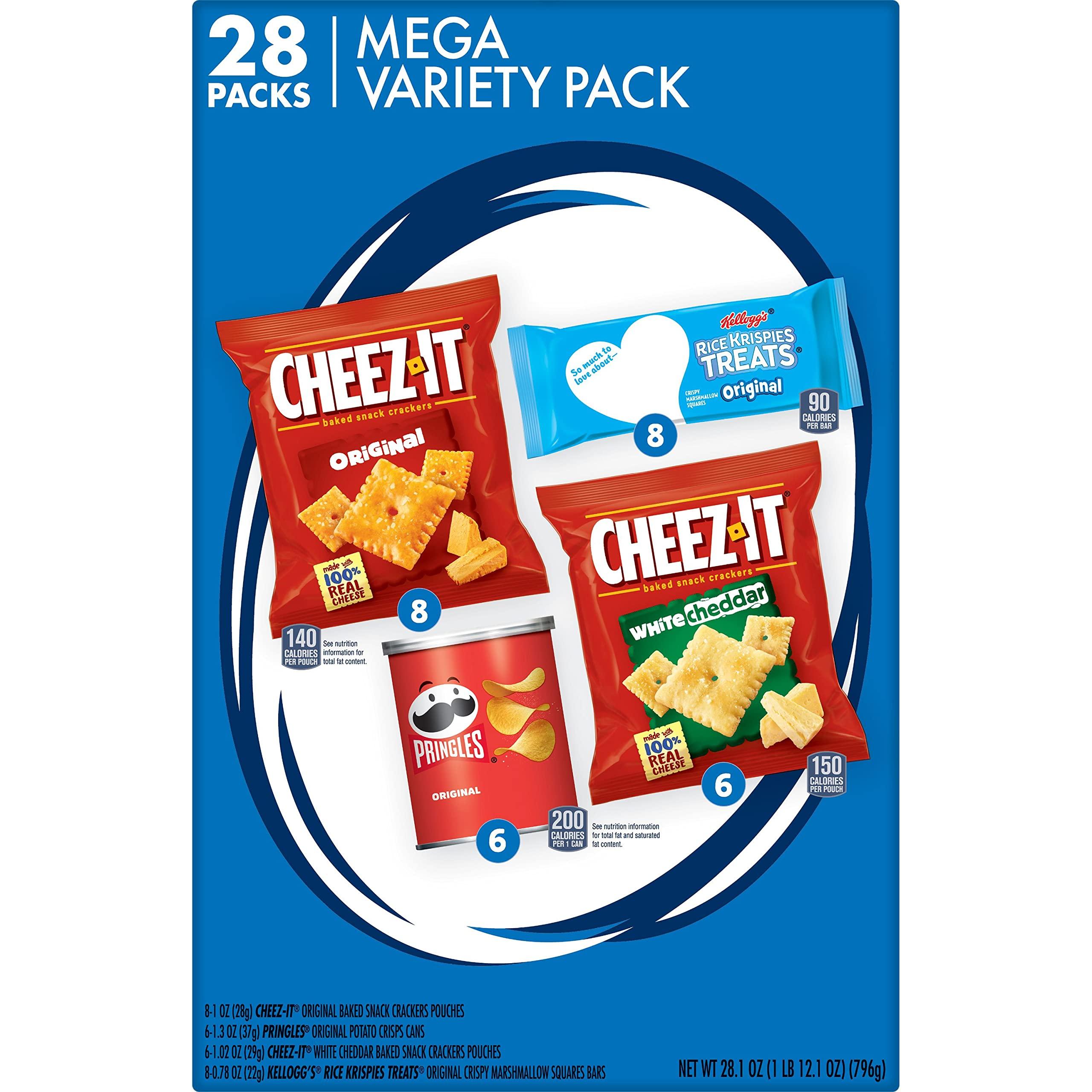 Cheez-It Kellogg's Mega Variety Pack, Lunch Snacks, Office and Kids Snacks, Variety Pack, 28.1oz Box (28 Packs)