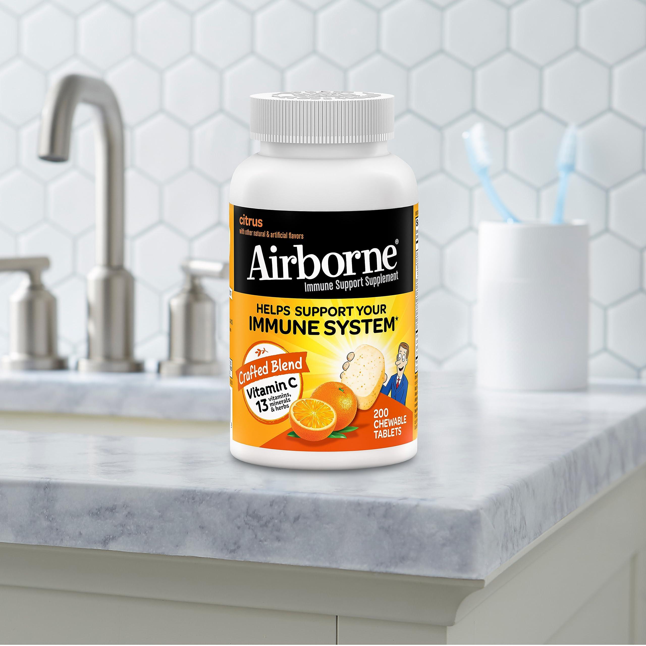 Airborne Airborne 1000mg Chewable Tablets with Zinc, Immune Support Supplement with Powerful Antioxidants Vitamins A C & E - 200 Tablets, Citrus Flavor