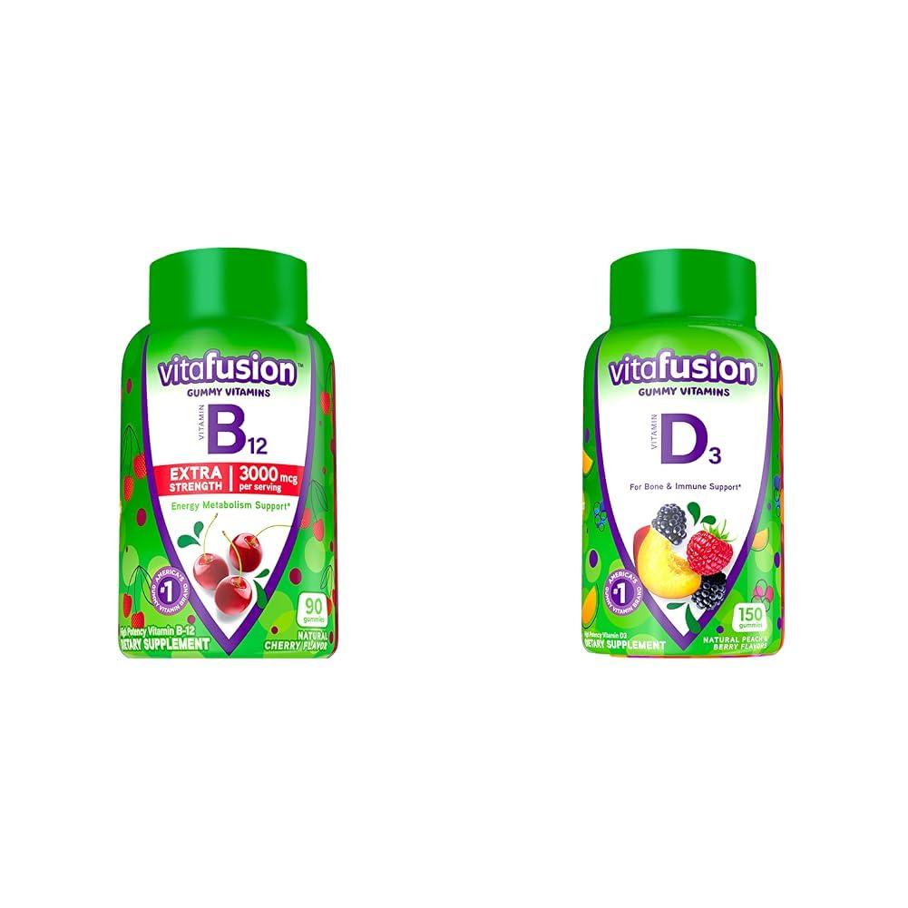 Vitafusion Vitafusion Extra Strength Vitamin B12 Gummy Vitamins for Energy Metabolism Support and Nervous System Health Support & Vitamin D3 Gummy Vitamins for Bone and Immune System Support