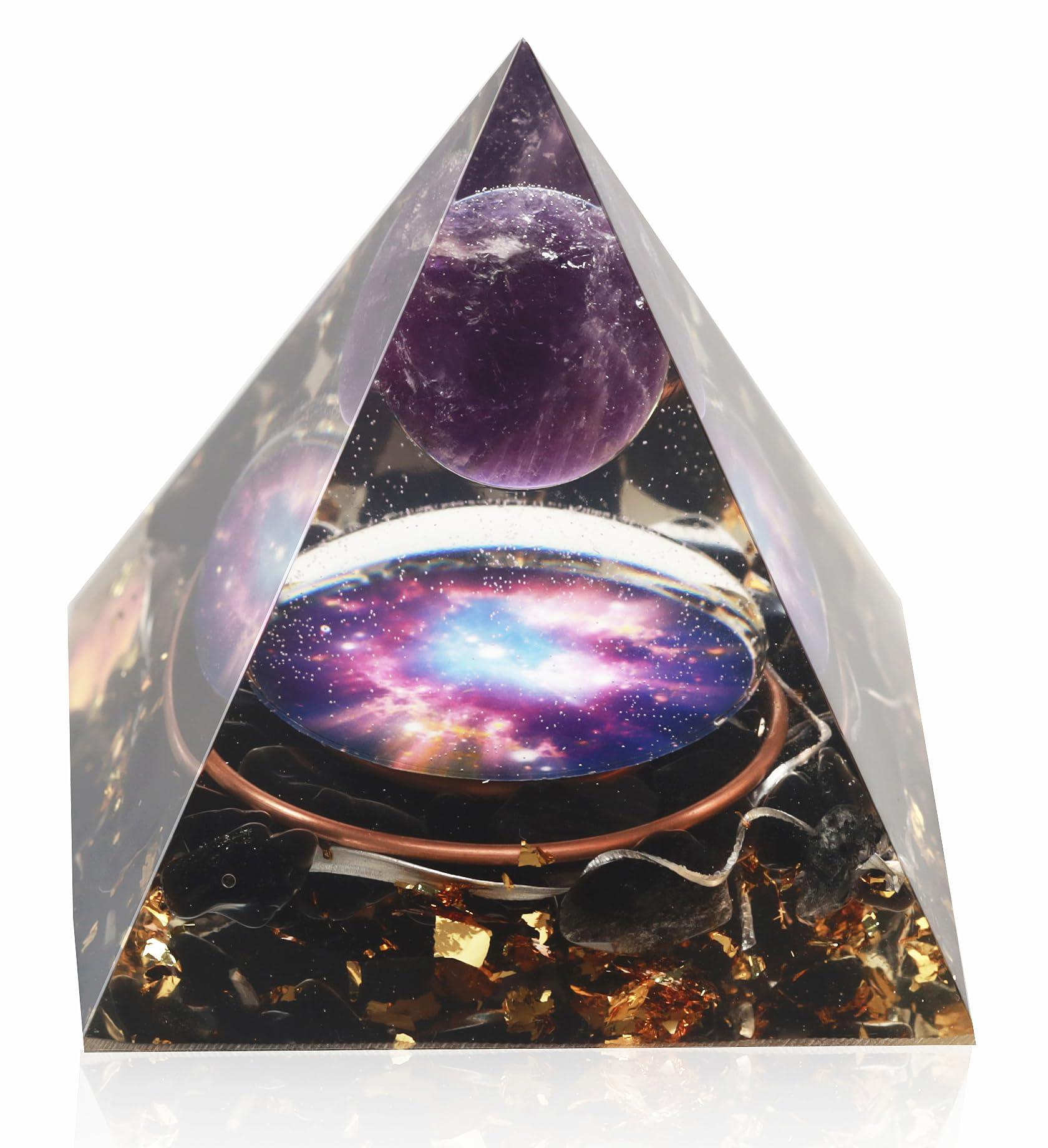 EternalOrgone EternalOrgone Orgone Pyramid Orgonite Healing Crystals Pyramid for Positive Energy with Obsidian Stones and Amethyst Crystal That Promotes Wealth, Prosperity and attracts Success (Black-2)