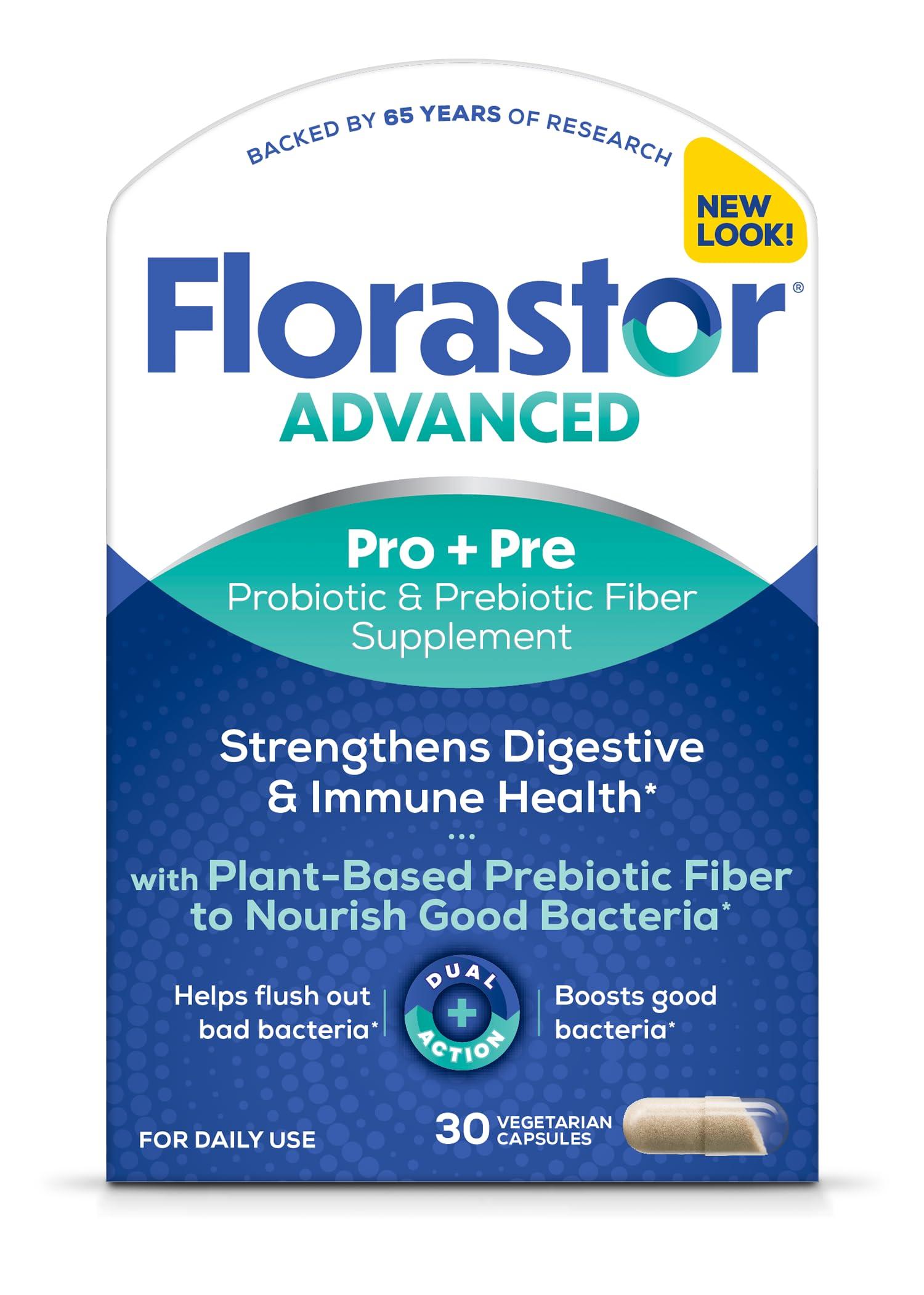 Florastor Florastor Select Pro + Pre Daily Probiotic & Prebiotic Supplement for Women and Men, Boosts Good Bacteria, Saccharomyces Boulardii CNCM I-745 (30 Capsules) (Pack of 1)