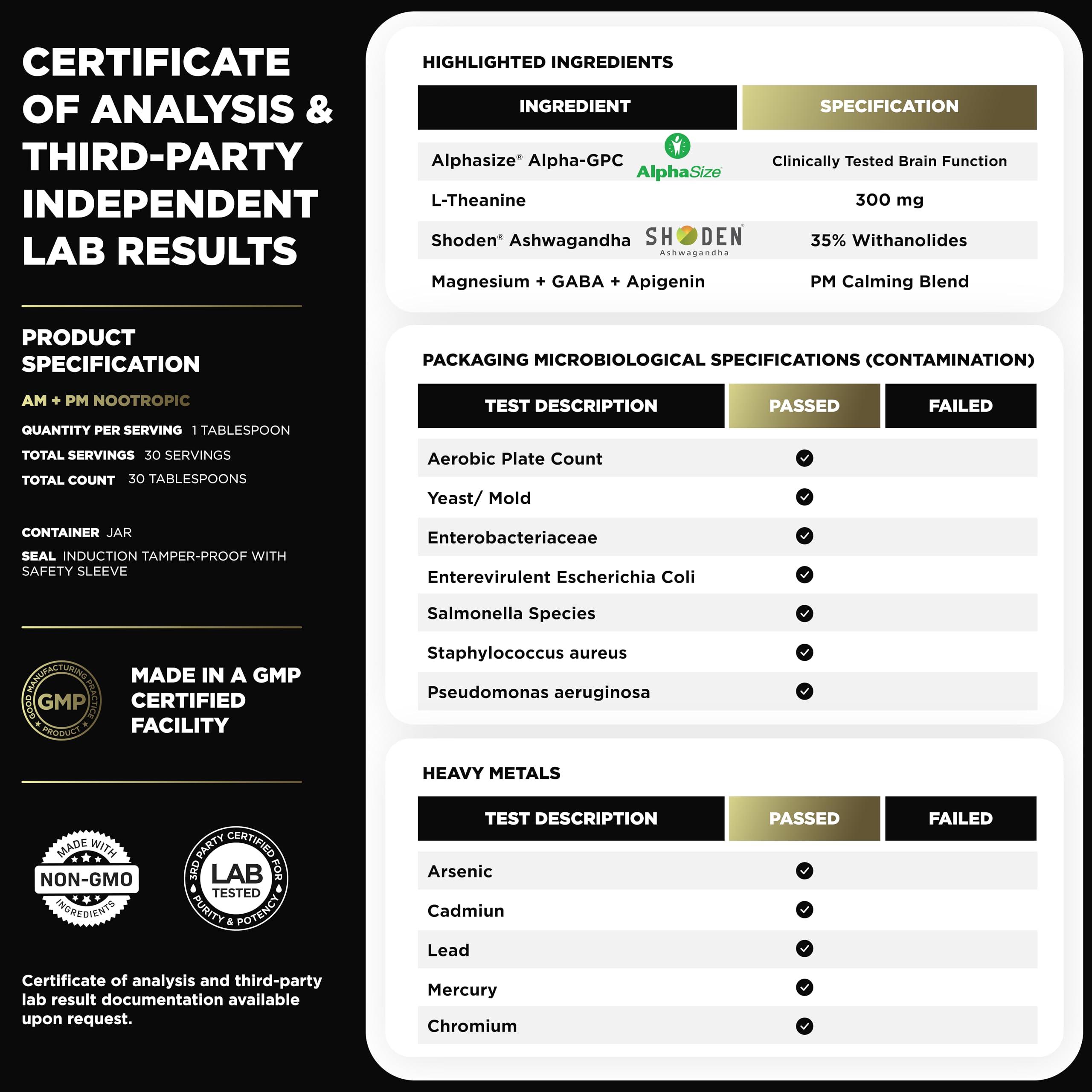 TERRA ELMNT AMPM Nootropic Total Focus + Calm 9X Strength w. Caffeine, L-Theanine, Alpha GPC, L-Tyrosine, Ashwagandha - X-Release Energy Pills Nootropics Brain Support Supplements for Memory and Focus Supplement