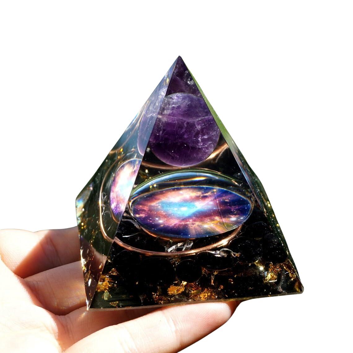 EternalOrgone EternalOrgone Orgone Pyramid Orgonite Healing Crystals Pyramid for Positive Energy with Obsidian Stones and Amethyst Crystal That Promotes Wealth, Prosperity and attracts Success (Black-2)