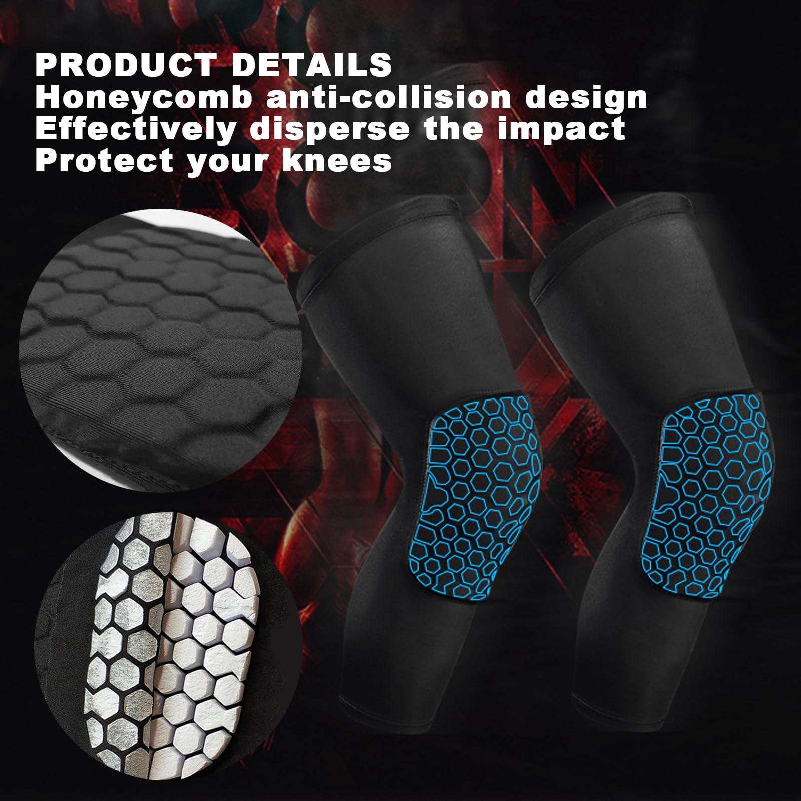DONOTGO Knee Compression Pads,Compression Knee Sleeve for Knee Pain,Knee Pads Wrestling Knee Brace Leg Sleeves Honeycomb Pad for Volleyball Basketball,Hex Knee Pads Sleeve for Youth and Adult M(Black 2 Pcs)
