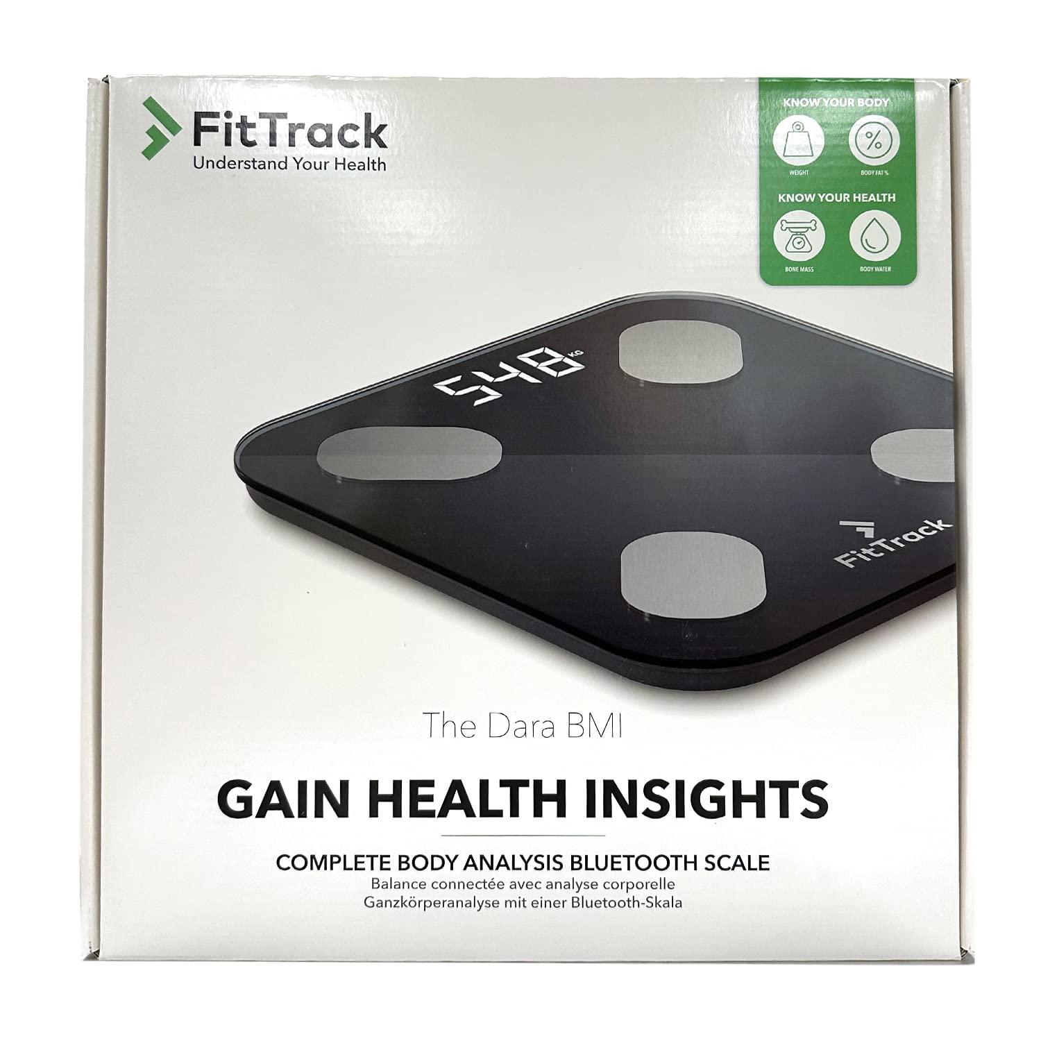 FitTrack FitTrack Dara Smart BMI Digital Scale - Measure Weight and Body Fat - Most Accurate Bluetooth Glass Bathroom Scale (Black)