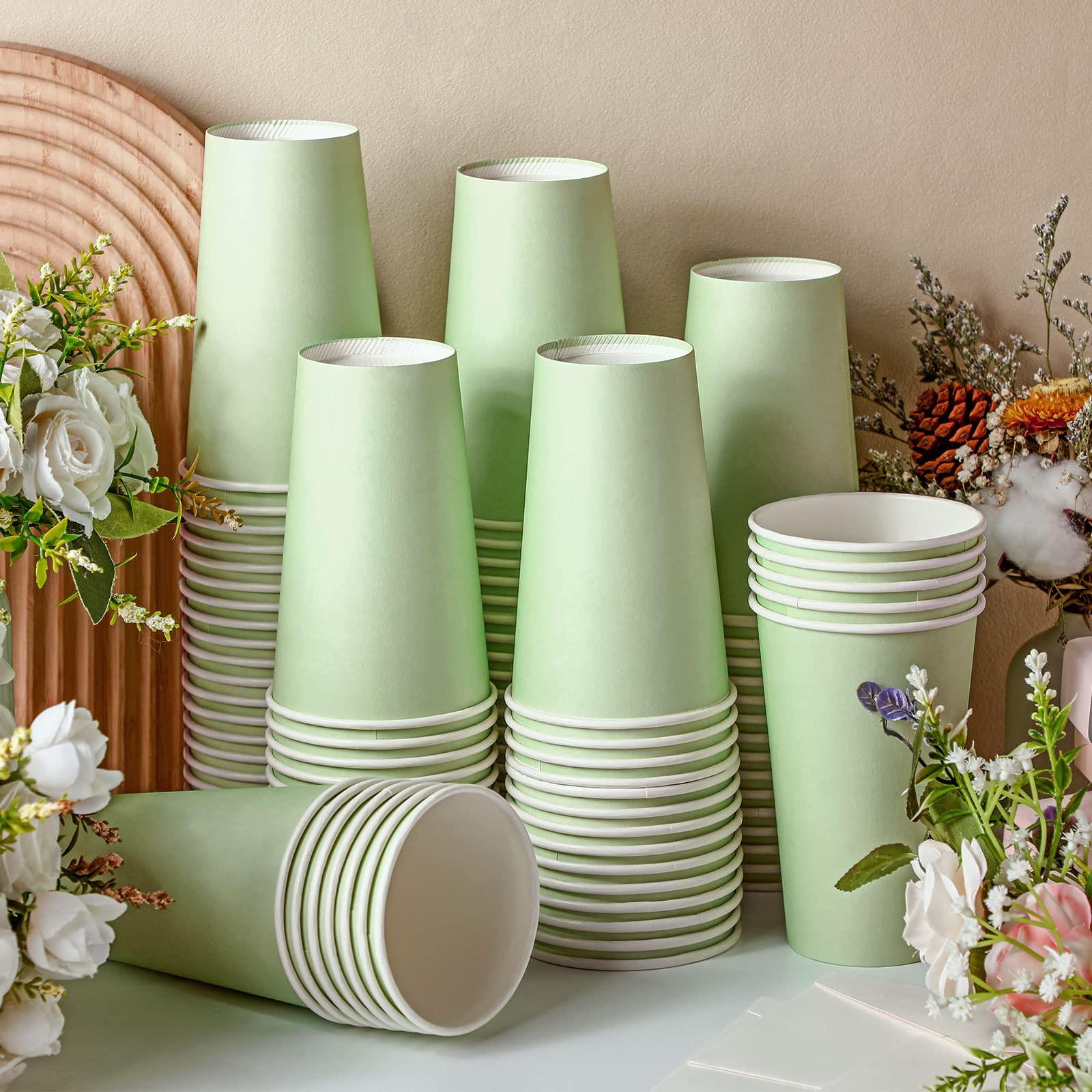 Funtery Funtery 100 Count Paper Cups Disposable Bridal Shower Cups Paper Cups for Wedding Holiday Picnic Party Coffee Beverage Tea(16 oz,Sage Green)