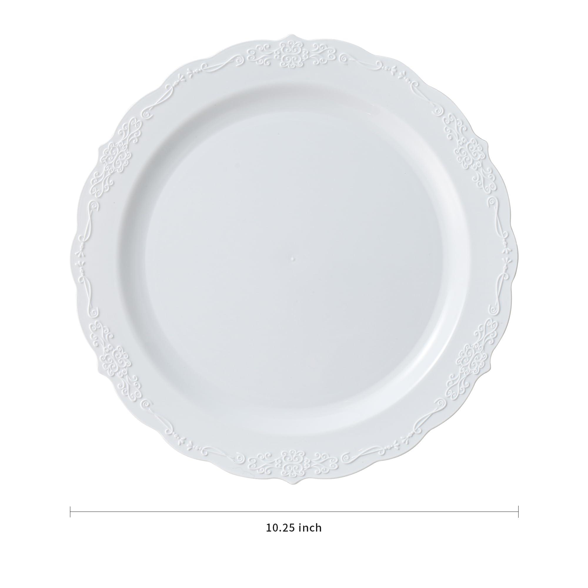 Conflech Conflech 100 Pieces White Plastic Plates - 10.25inch Dinner Disposable Plates - Premium Heavy Duty Hard Disposable Dinner Plates - Party Supplies for Birthdays, Celebrations, Wedding
