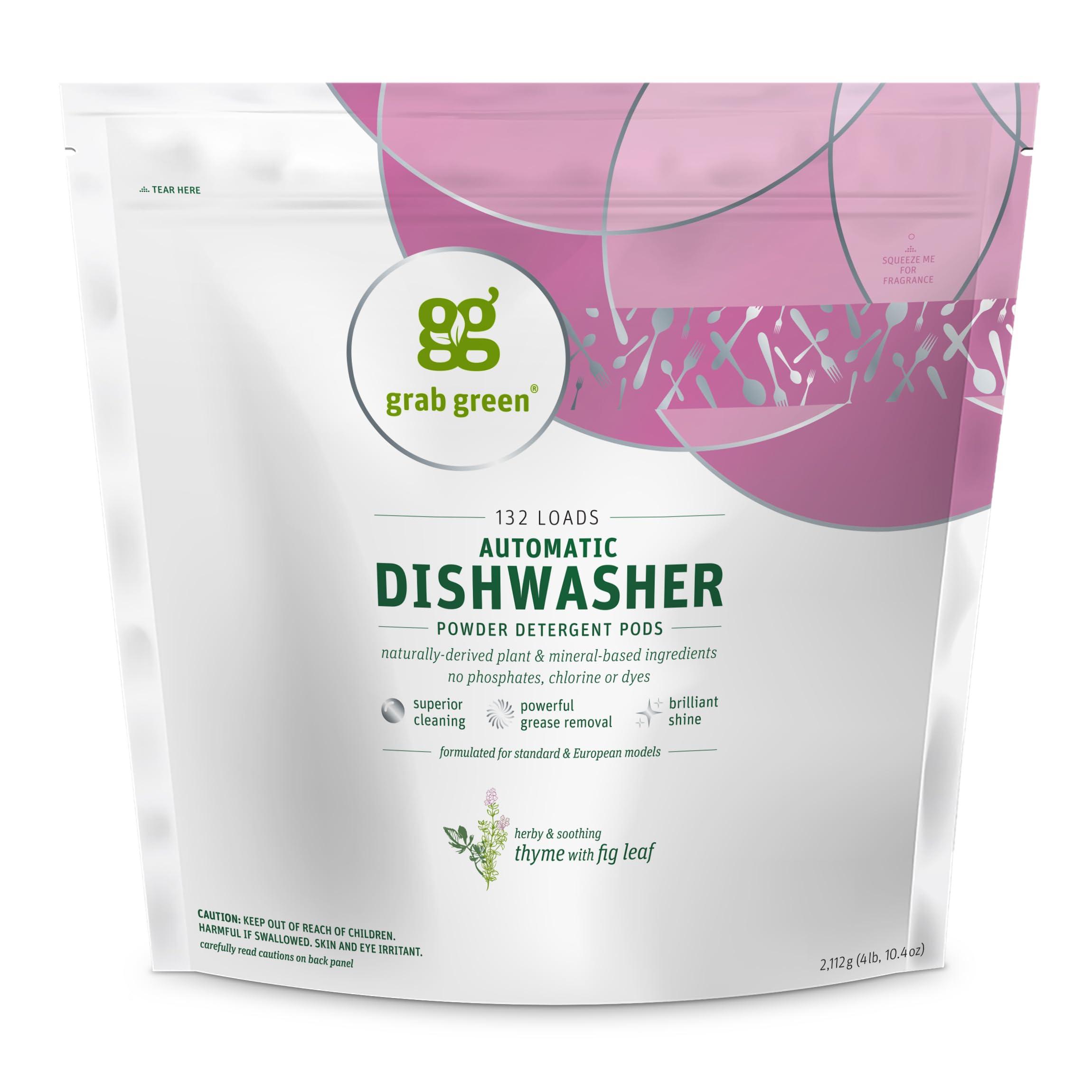 Grab Green Grab Green Automatic Dishwashing Detergent Pods, 132 Count, Thyme Fig Leaf Scent, Plant and Mineral Based, Superior Cleaning, Powerful Grease Removal,