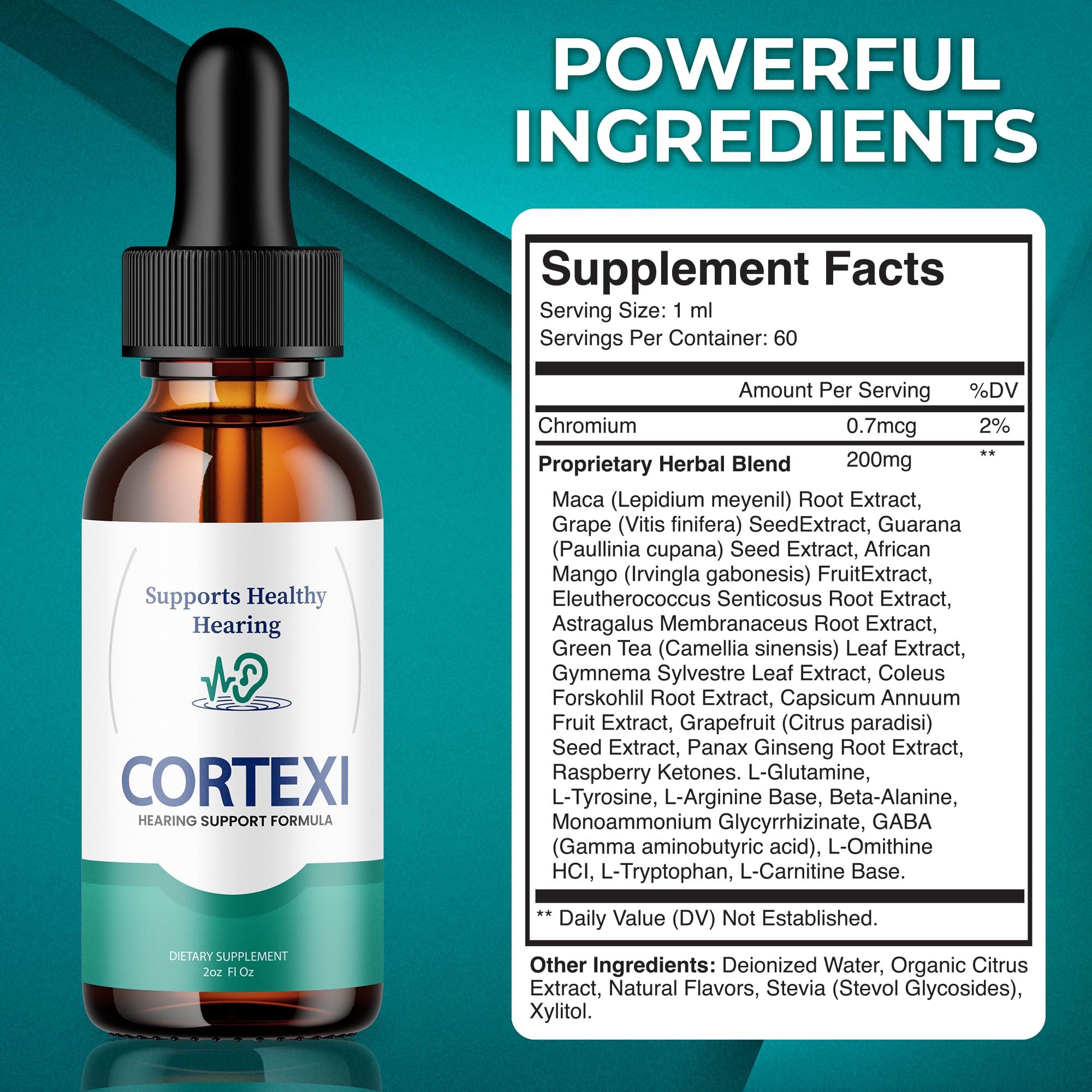 Purvia (Official) Cortexi Tinnitus Treatment Hearing Support with Chromium, Grape Seed, Astragalus, Maca Root - Cortexi Hearing Support Drops Supplement Cortexi Tinnitus Treatment for Ringing Ears (2oz)