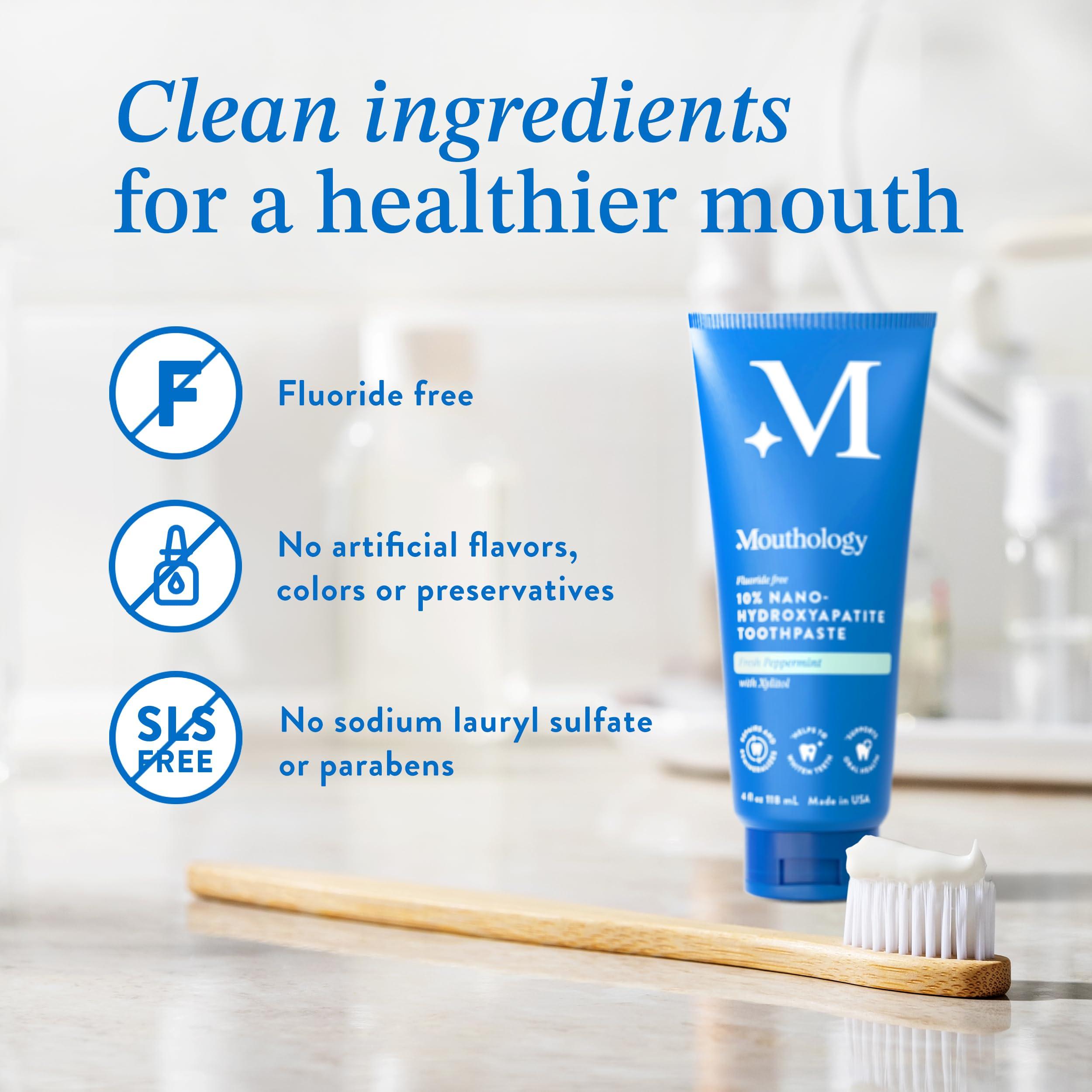 Mouthology Mouthology 10% Nano Hydroxyapatite Toothpaste (Fluoride Free) and Tongue Scraper For Adults (2 Pack)