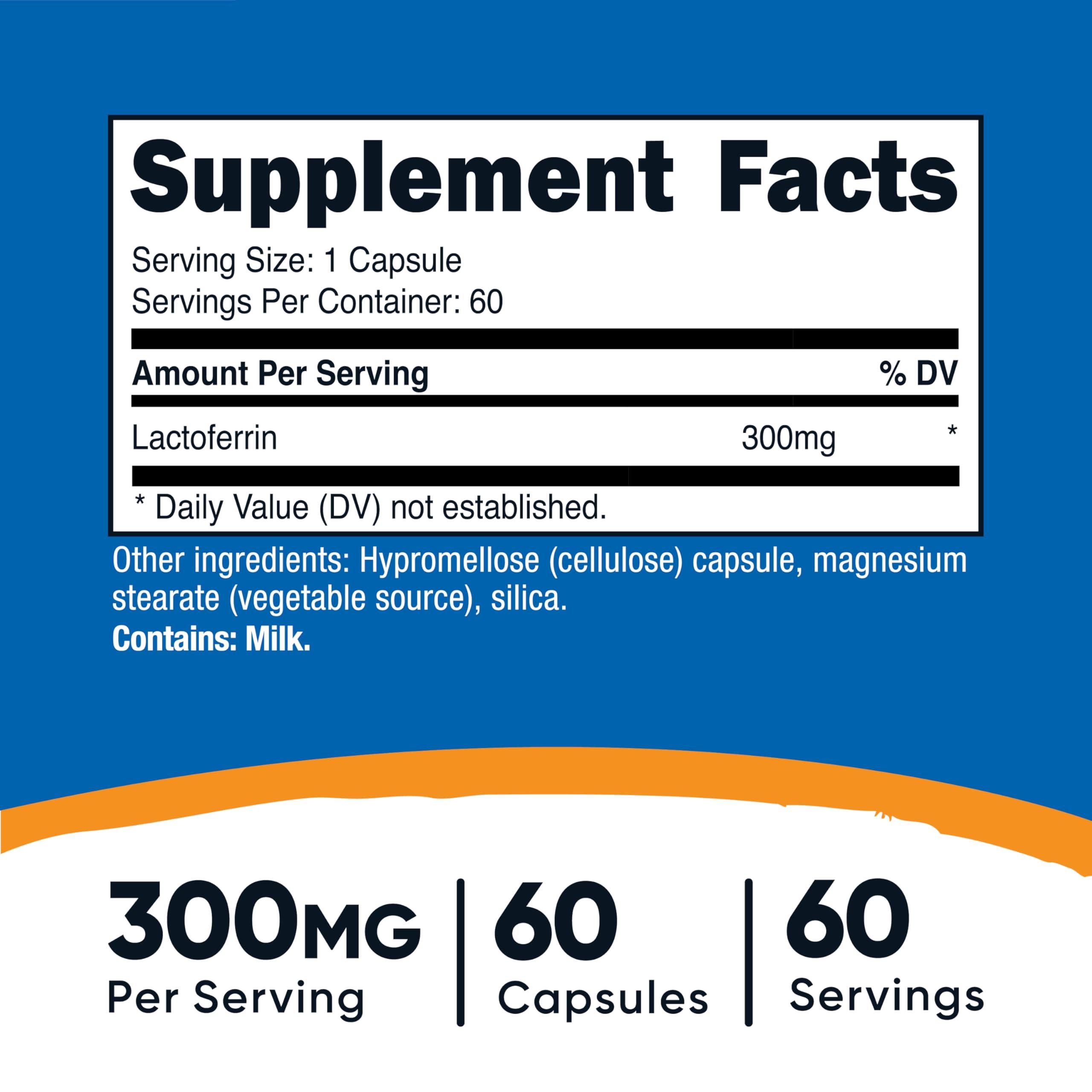 Nutricost Nutricost Lactoferrin Capsules (60 Capsules, 300mg) Third-Party Tested, Gluten-Free, Vegetarian, GMP Compliant, Non-GMO Product - 60 Servings