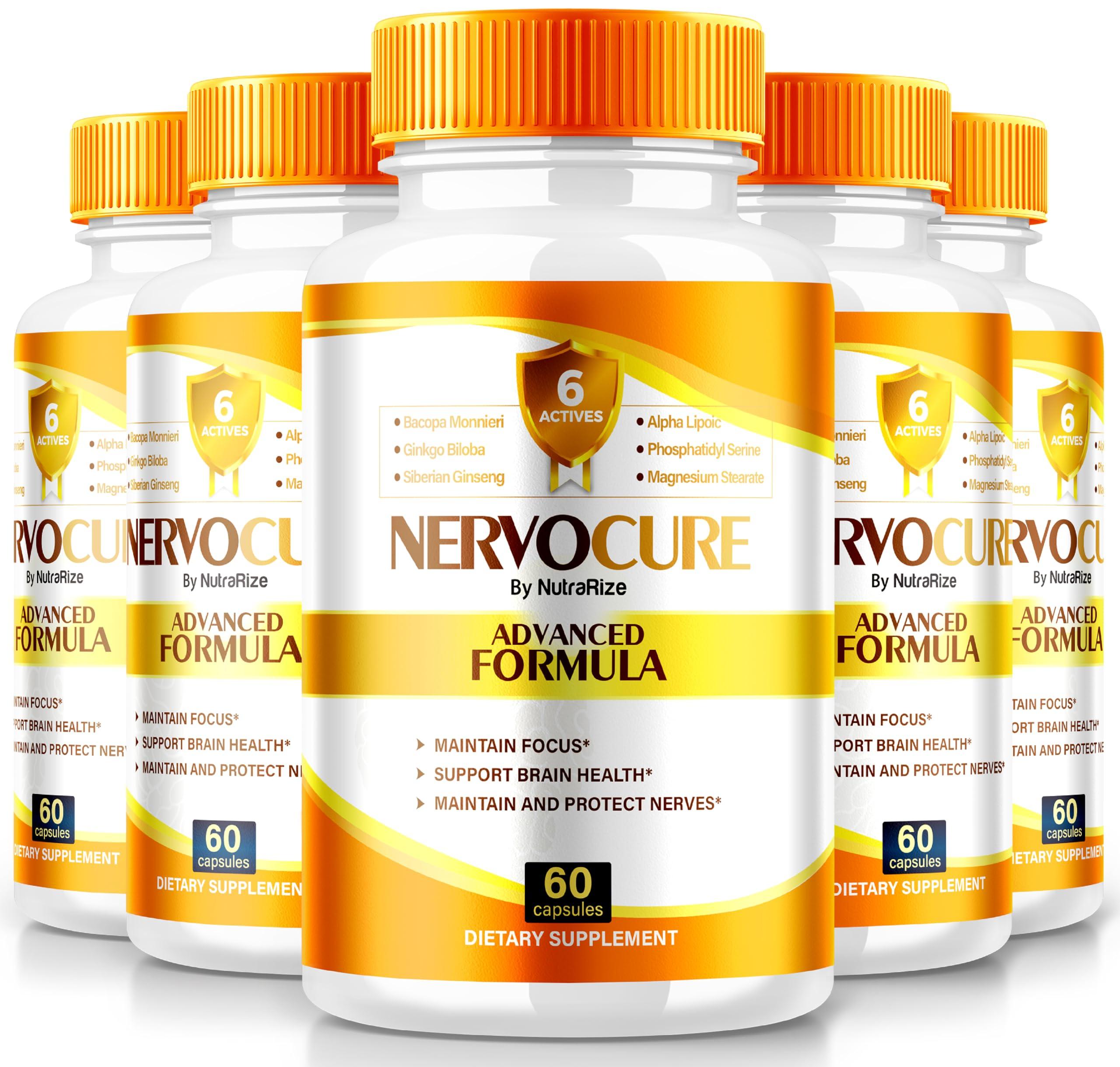 NutraRize (5 Pack) NervoCure Capsules, All Natural Formula for Cognitive Health & Wellness, Maximum Strength Supplement for Holistic Support, Brain-Boosting Pills Plus, Nervo Cure Reviews (300 Capsules)