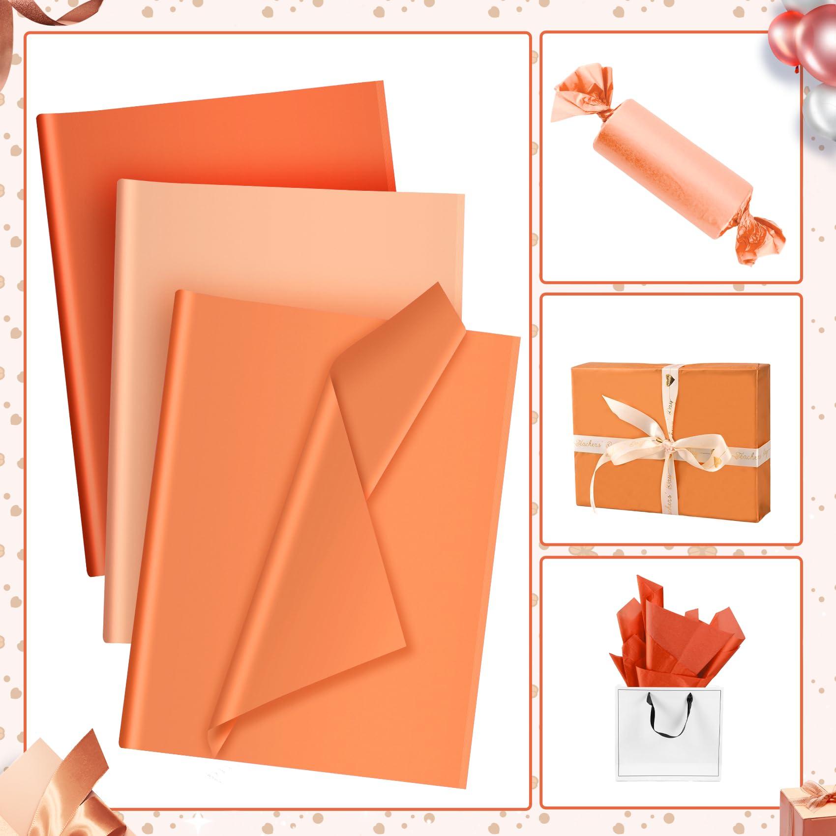 Hlonon 30 Sheets Orange Tissue Paper for Packaging Gift Bags Decoration, Gift Wrap Tissue Paper Bulk for Weddings Birthday DIY Project Christmas Halloween Thanksgiving Gift Wrapping Crafts Decor