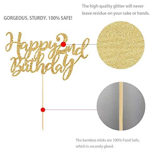 MAGJUCHE Gold Glitter Happy 2nd birthday cake topper, Gold 2 years old birthday party decorations, girl or boy birthday cake toppers