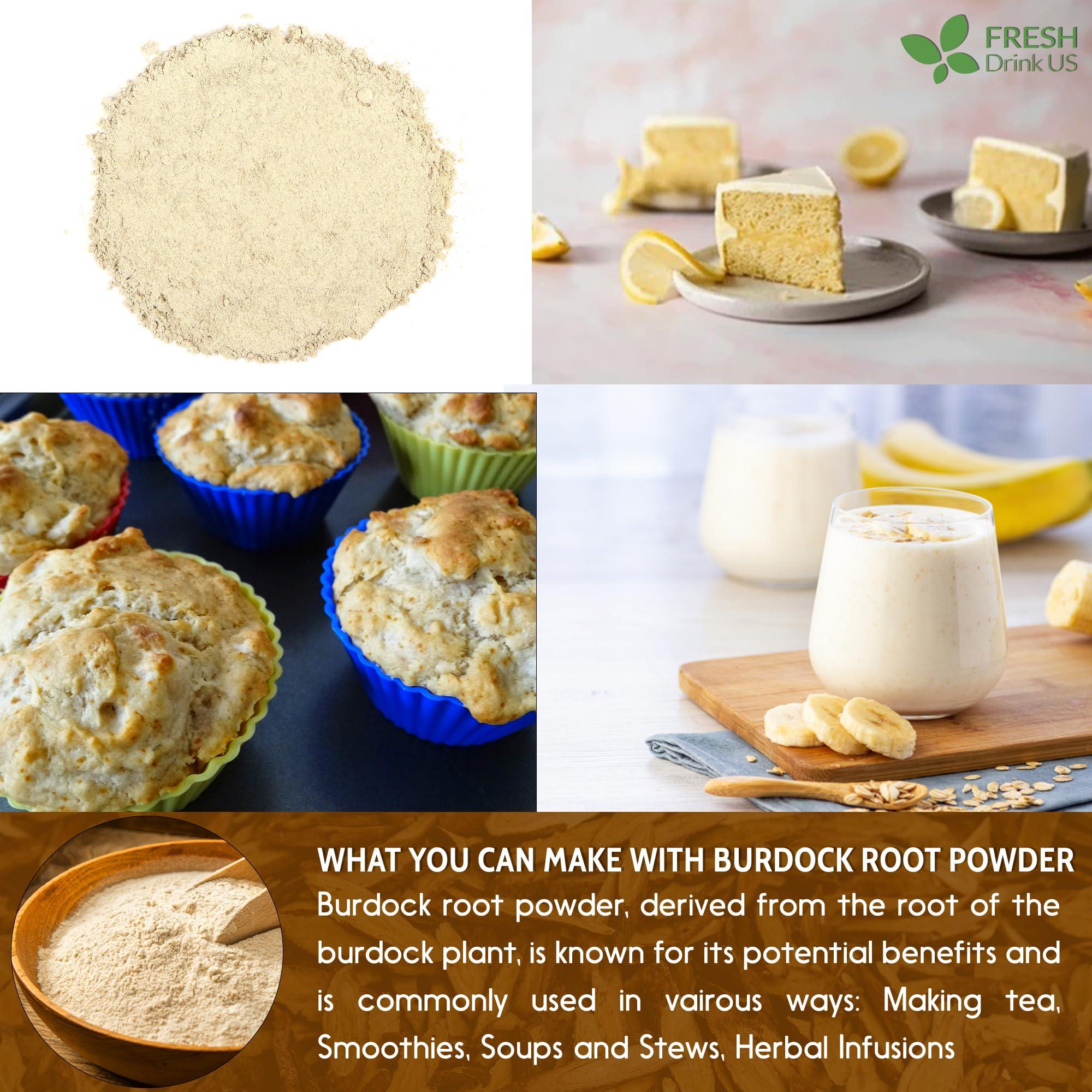 FRESHDRINKUS FRESHDRINKUS, Premium 10oz Burdock Root Powder, 100% Natural & Pure from Burdock Root, Burdock Root Herbal Tea, No Additives, No Caffeine, Vegan