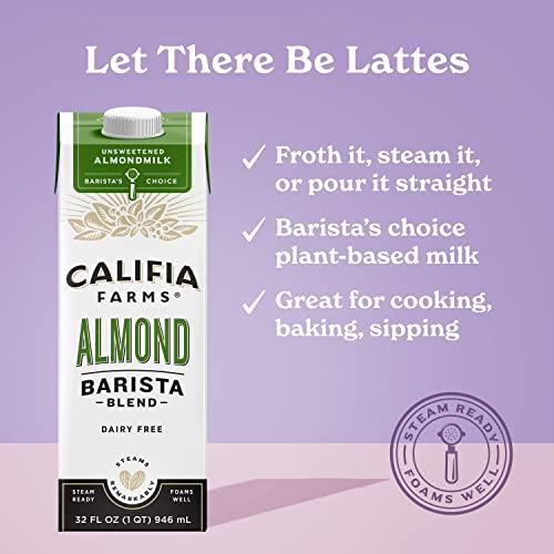 Califia Farms Califia Farms - Unsweetened Almond Barista Blend Almond Milk, 32 Oz (Pack Of 6), Shelf Stable, Dairy Free, Plant Based, Vegan, Gluten Free, Non GMO, Sugar Free, Milk Frother, Creamer