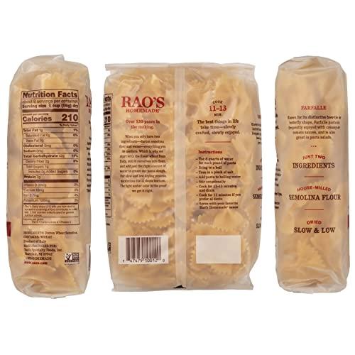 Rao's Homemade Rao's Homemade Farfalle Pasta, 16oz, Traditionally Crafted, Premium Quality, From Durum Semolina Flour, Imported from Italy, 1 Pound (Pack of 1)