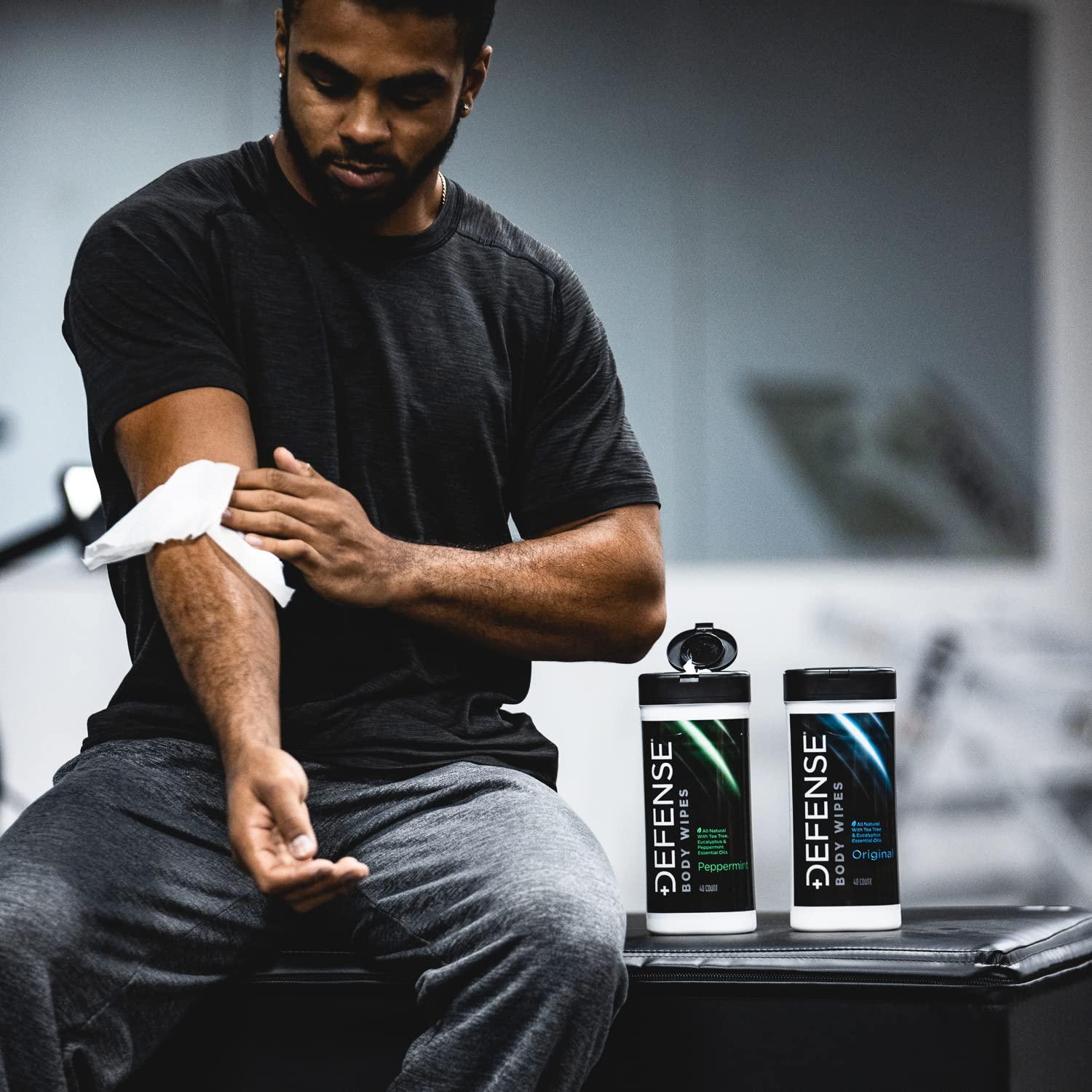 Defense Soap Defense Soap All Natural Peppermint Body Wipes 2PK with Tea Tree Oil | Wrestling, Combat, Camping, Gym, Post Workout Shower Wipes for Men and Women. 40 Count (Pack of 2)