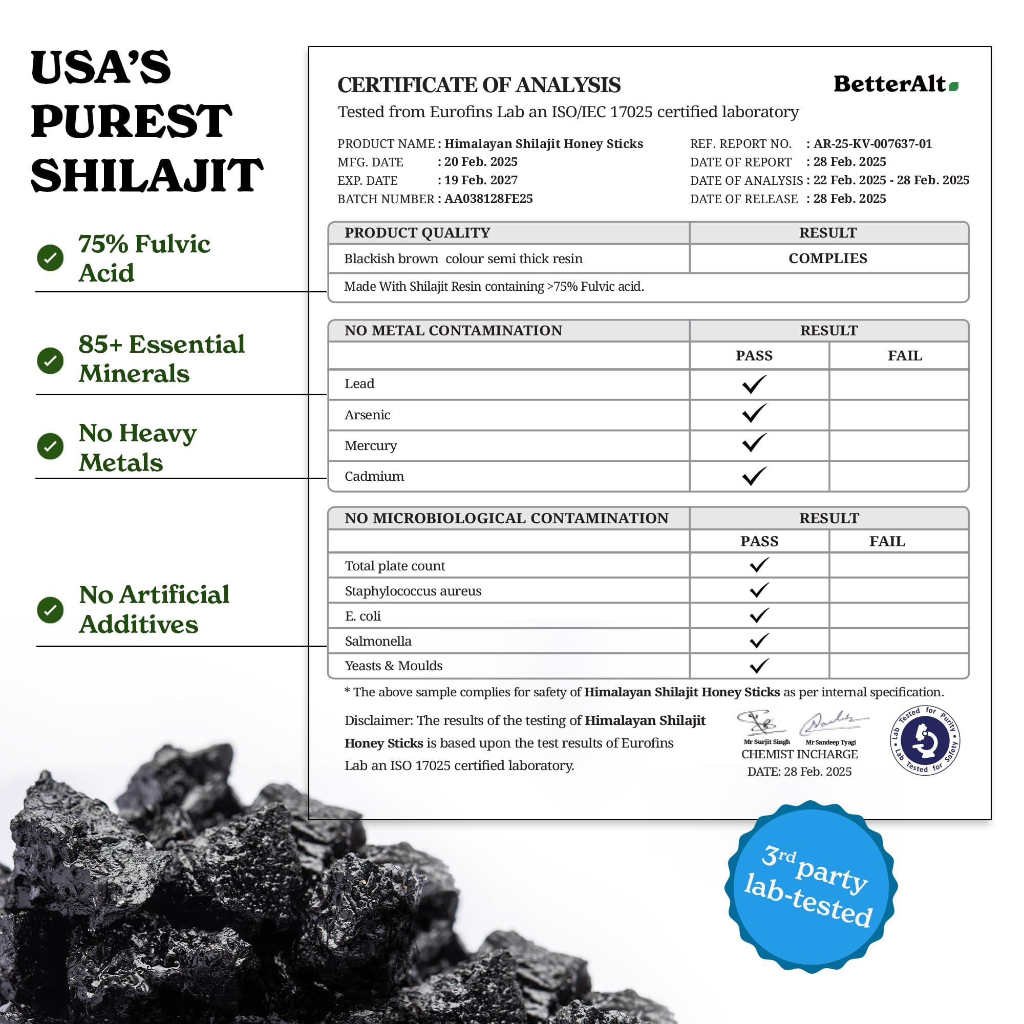 Better Alt Better Alt Pure Himalayan Shilajit Sticks with Organic Honey, Saffron | Easy to Consume Shilajit| 30 Sticks for Energy Boost & Immune Support, 85+ Trace Minerals, 75%+ Fulvic Acid