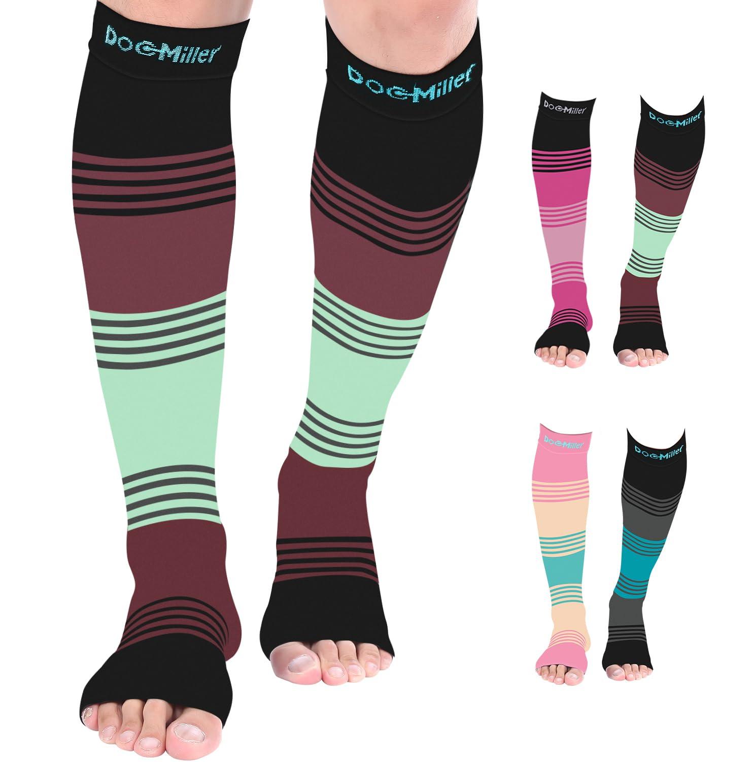 Doc Miller Doc Miller Toeless Compression Socks Women & Men Open Toe, 15-20mmHg, Knee-High, Lightweight, 1 Pair, Calf Support, Shin Splints, Varicose Veins Comfort