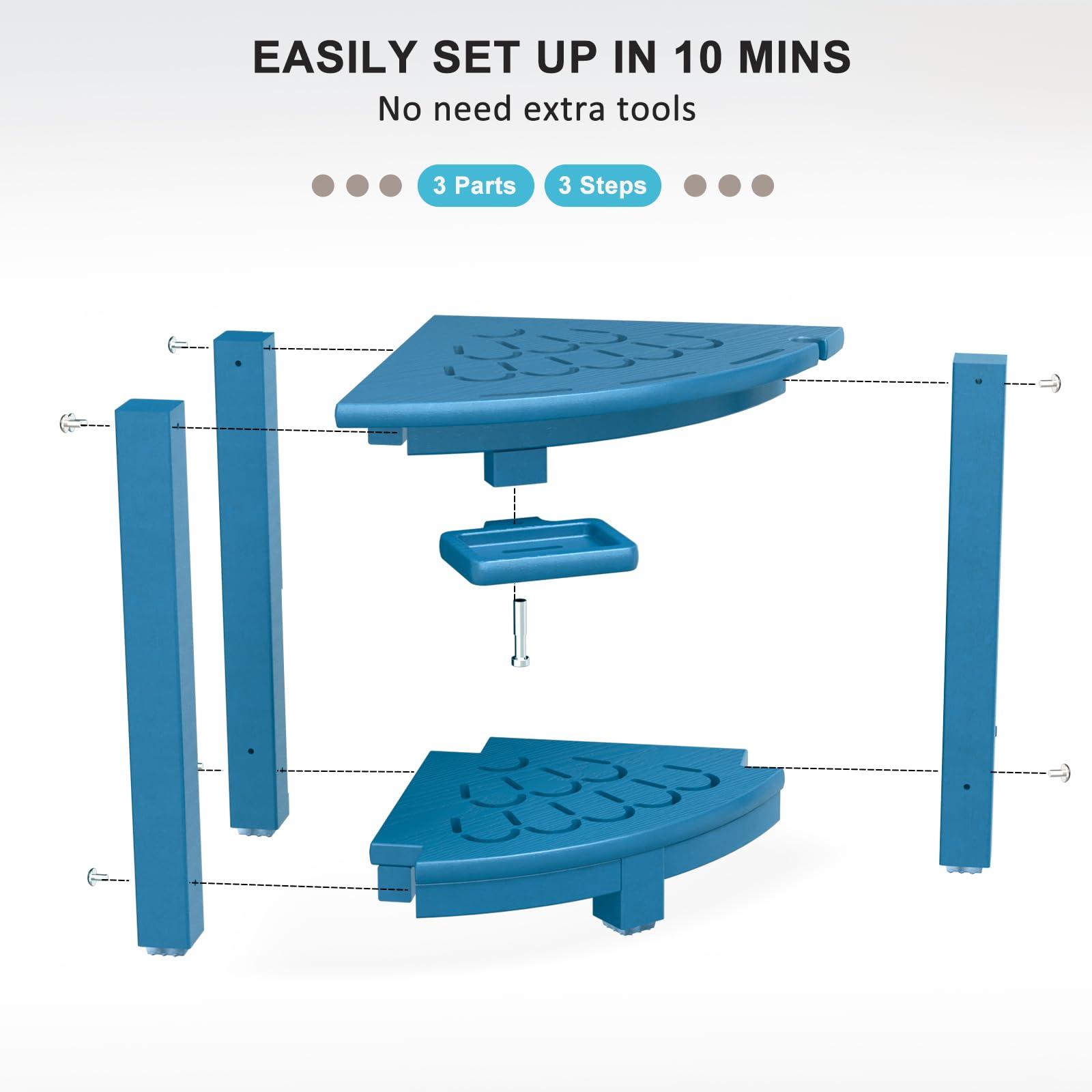 nalone nalone Corner Shower Stool, HDPE Shower Bench for Inside Shower, Small Shower Chair Seat for Shaving Legs with Storage Shelf, Soap Box and No-Slip Feet (Navy Blue)