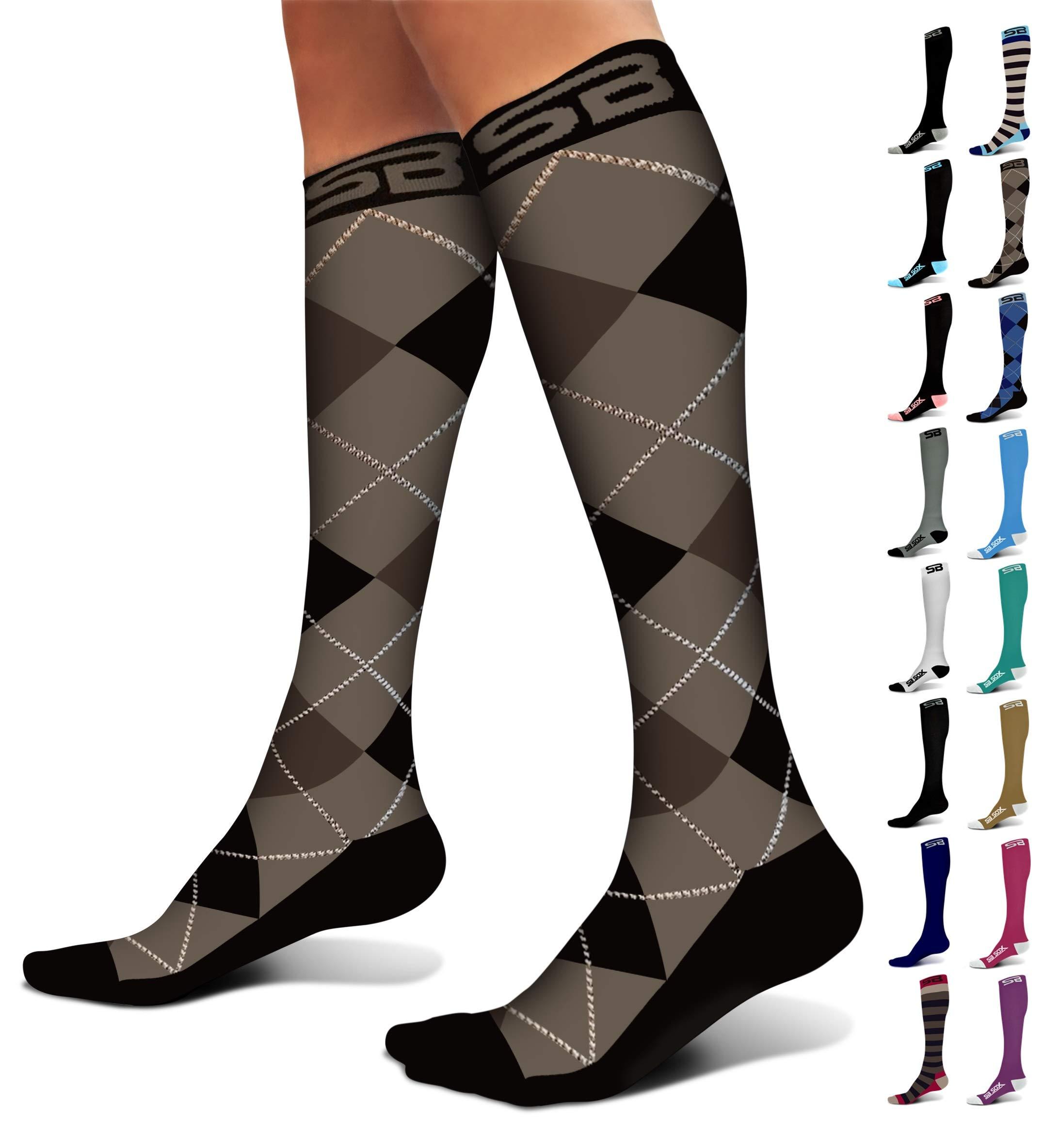 SB SOX SB SOX Compression Socks (20-30mmHg) for Men & Women – Best Compression Socks for All Day Wear, Better Blood Flow, Swelling! (Small, Dress-Black Argyle)