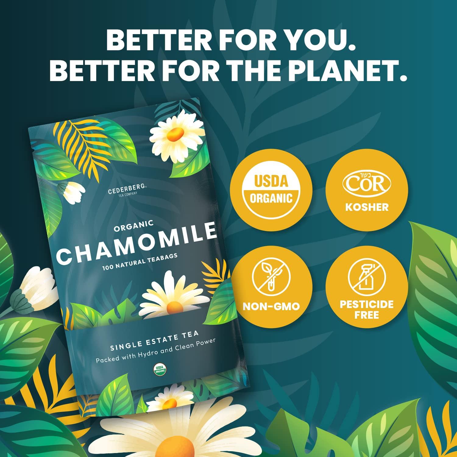 Cederberg Tea Company Organic Chamomile Tea — 100 Tea Bags | Organic Herbal Tea From Single Origin | Eco-Friendly Tea Bags | Non-GMO Caffeine Free Tea With Zero Sugar | Cederberg Tea Company