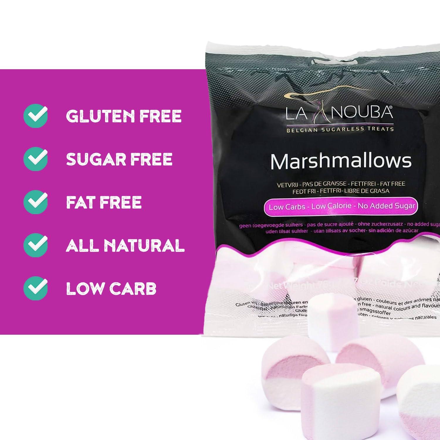 La Nouba La Nouba Sugar-Free Marshmallows 2.7 oz. Pack Low Calorie, Low Carb, Fat-Free and Gluten Free Snack Traditional Delicious Taste All Natural and Healthy Marshmallows