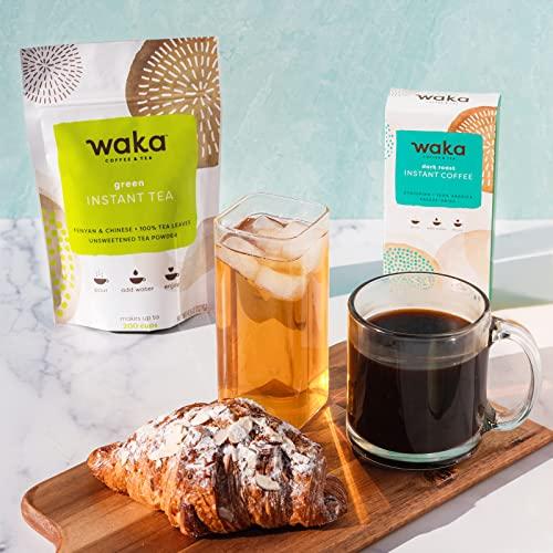Waka Coffee Waka — Instant Coffee and Tea Bundle — Unsweetened Green Tea — Single-Serve Ethiopian Dark Roast Box Bundle