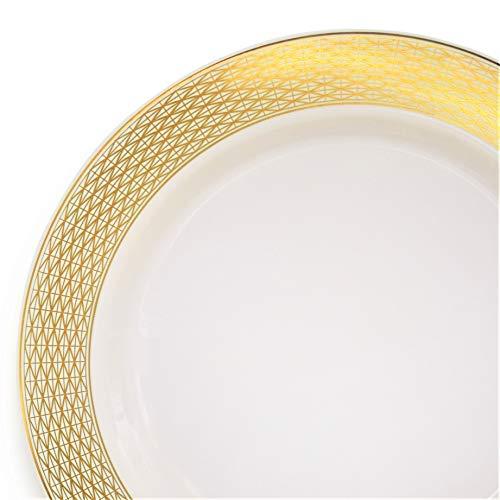 OCCASIONS FINEST PLASTIC TABLEWARE " OCCASIONS " 60 Plates Pack, Heavyweight Disposable Wedding Party Plastic Plates (6.25'' Dessert/Bread Plate, Diamond White & Gold)