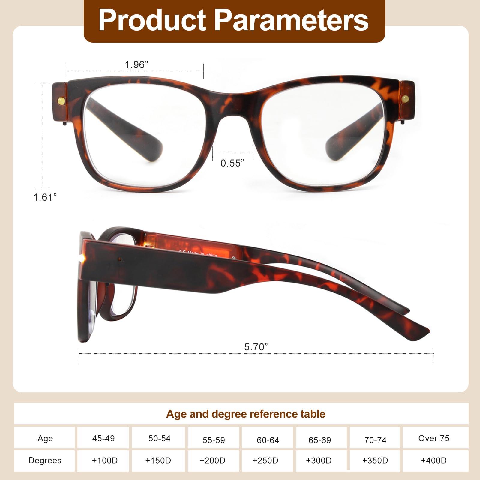 OuShiun OuShiun USB Rechargeable Reading Glasses with Light Bright LED Readers Blue Light Blocking Eyeglasses for Women Men (Demi, 1.5X)